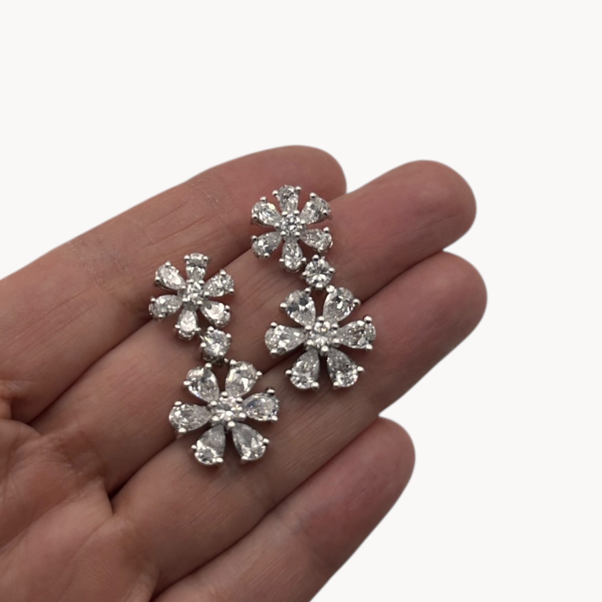 Nolan Miller Clear Crystal Flower Necklace and Pierced Earring Jewelry Set in Original Box