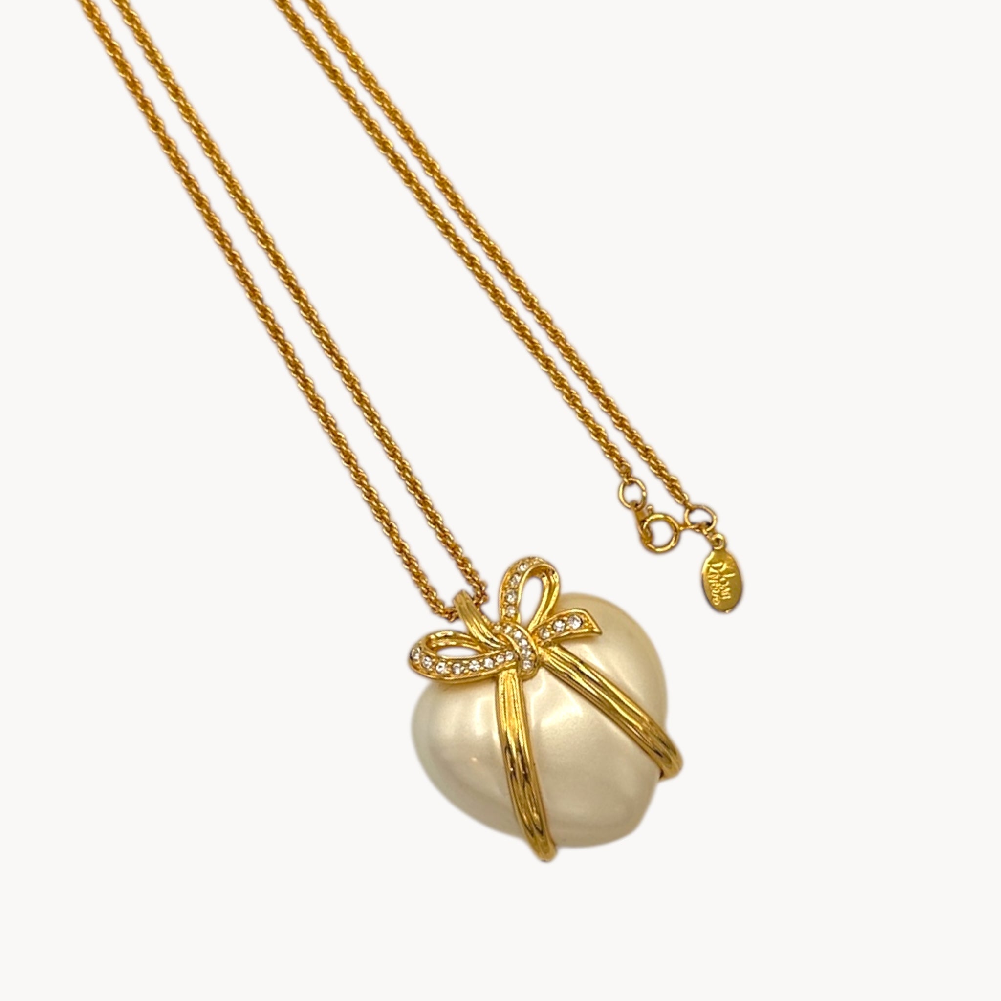 Joan Rivers Captured Heart Pearl Heart Pendant Necklace on Long Gold Chain