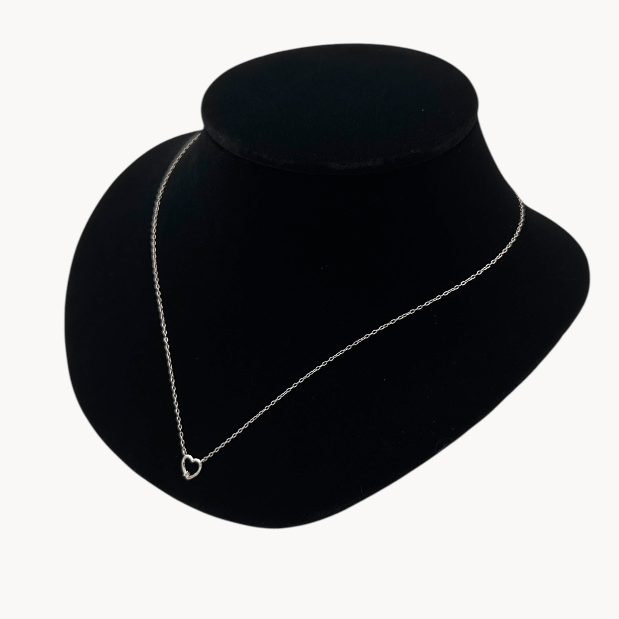 Sterling Silver Rhodium-Plated Petite Open Heart Necklace