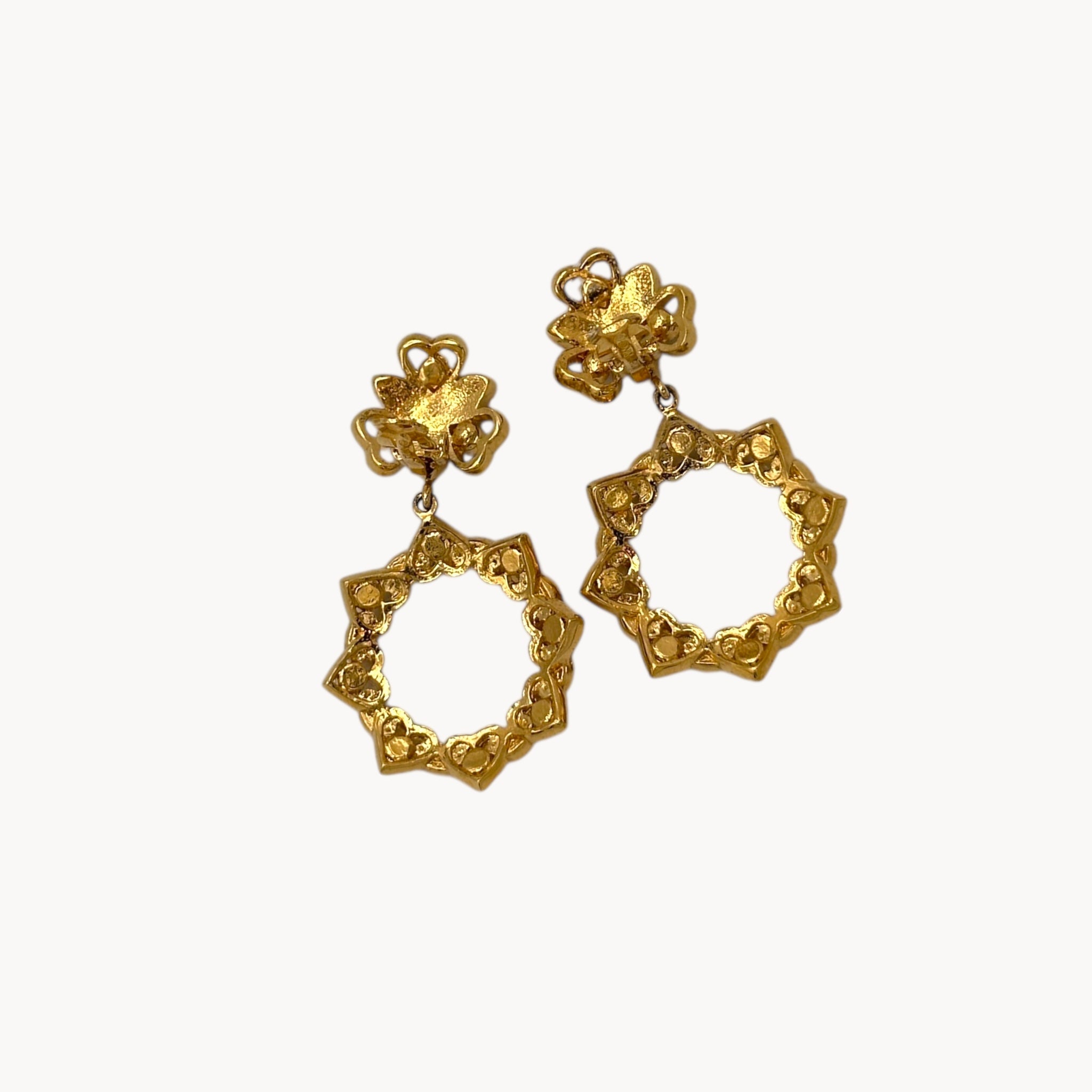 Gold Nina Ricci 1990s Heart Dangle Clip-on Earrings Nina Ricci
