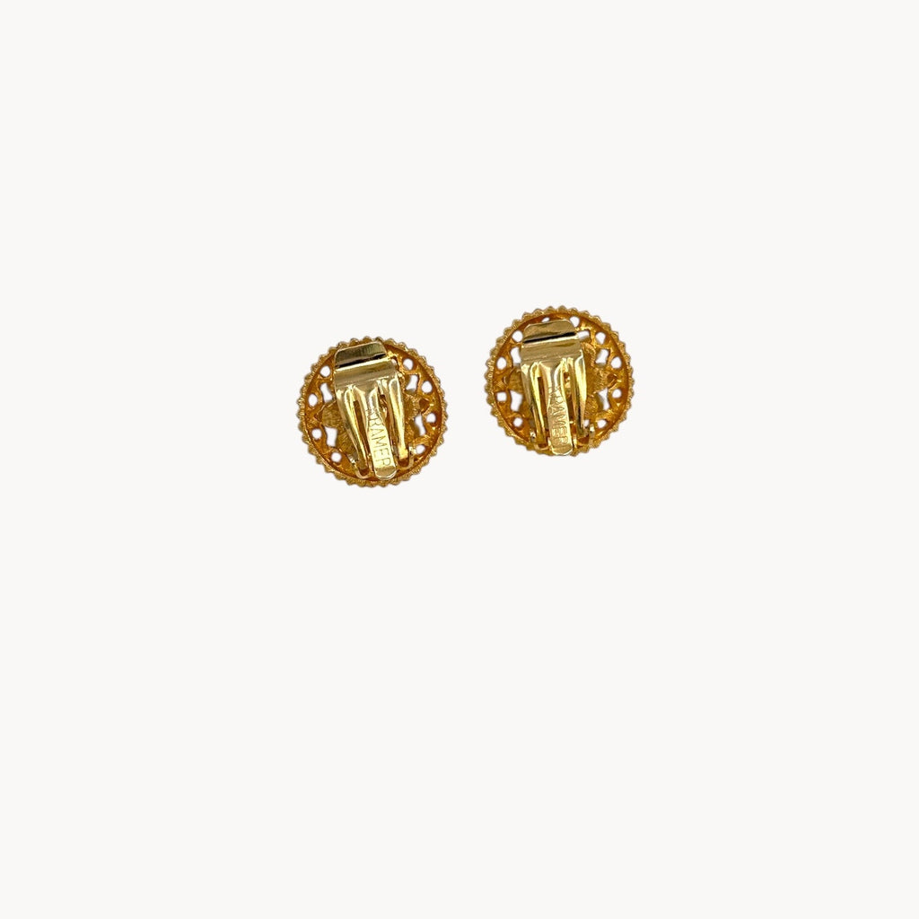 Vintage Kramer Gold Faux Pearl Cluster Clip-On Earrings Kramer