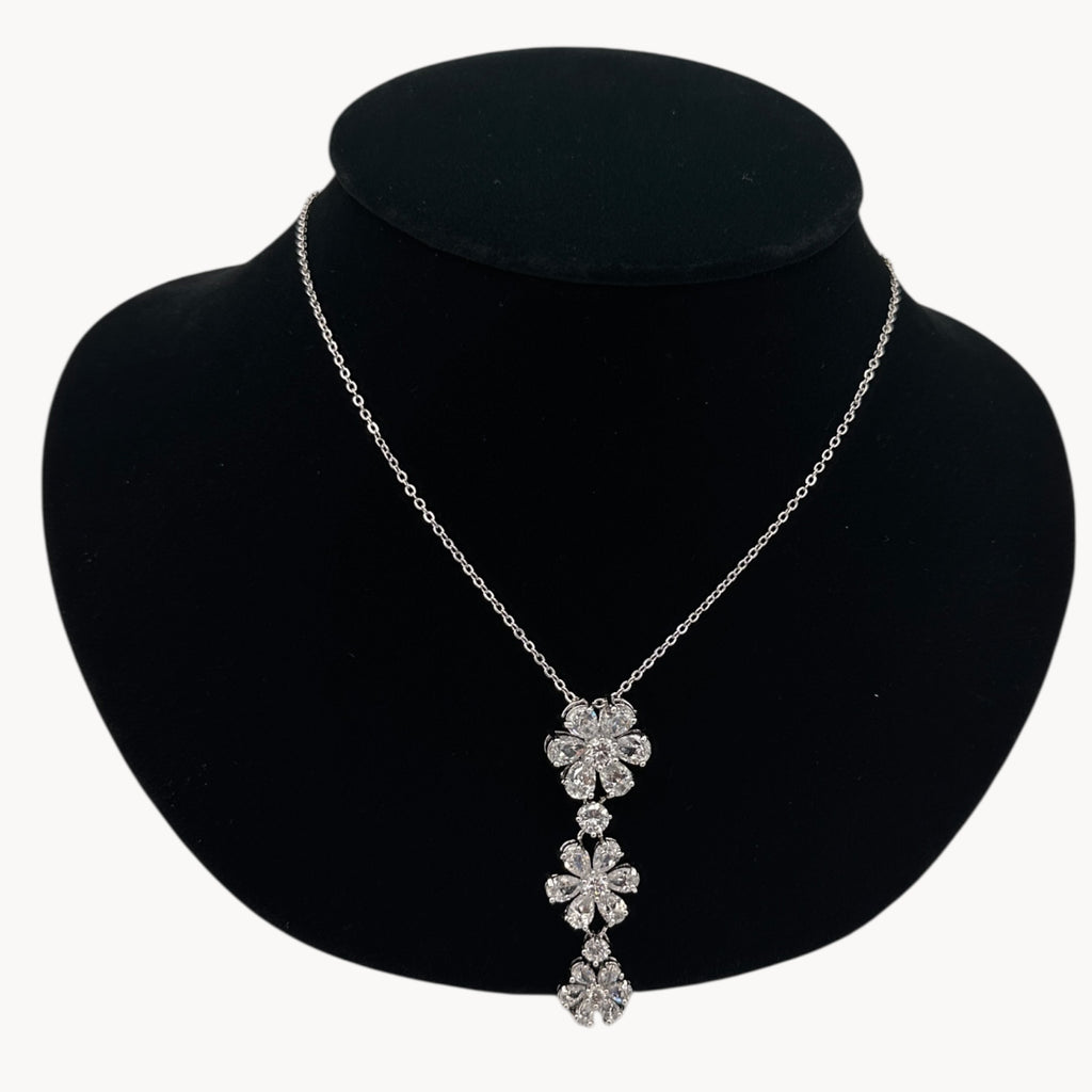 Nolan Miller Clear Crystal Flower Necklace and Pierced Earring Jewelry Set in Original Box