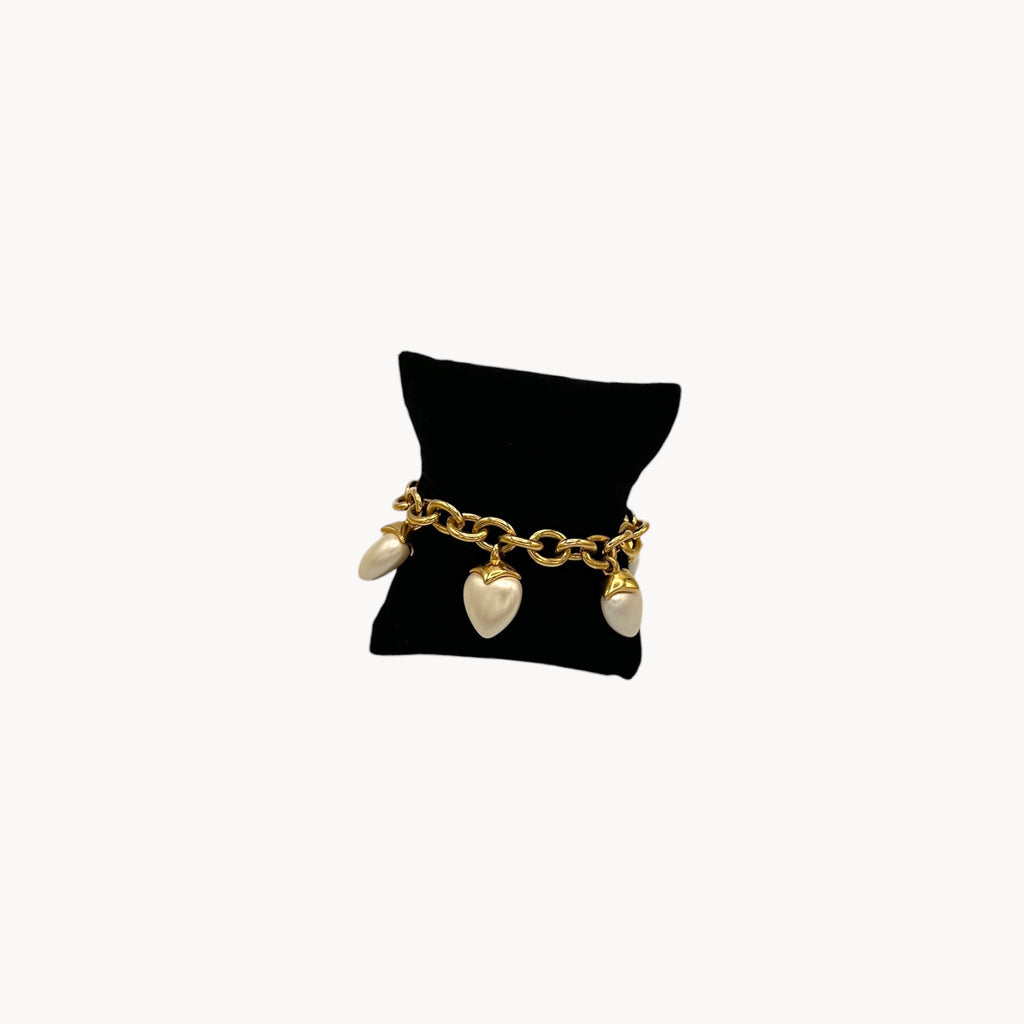 Joan Rivers Gold-Plated Cable Bracelet with Pearl Heart Charms Joan Rivers