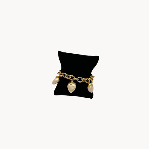 Joan Rivers Gold-Plated Cable Bracelet with Pearl Heart Charms Joan Rivers