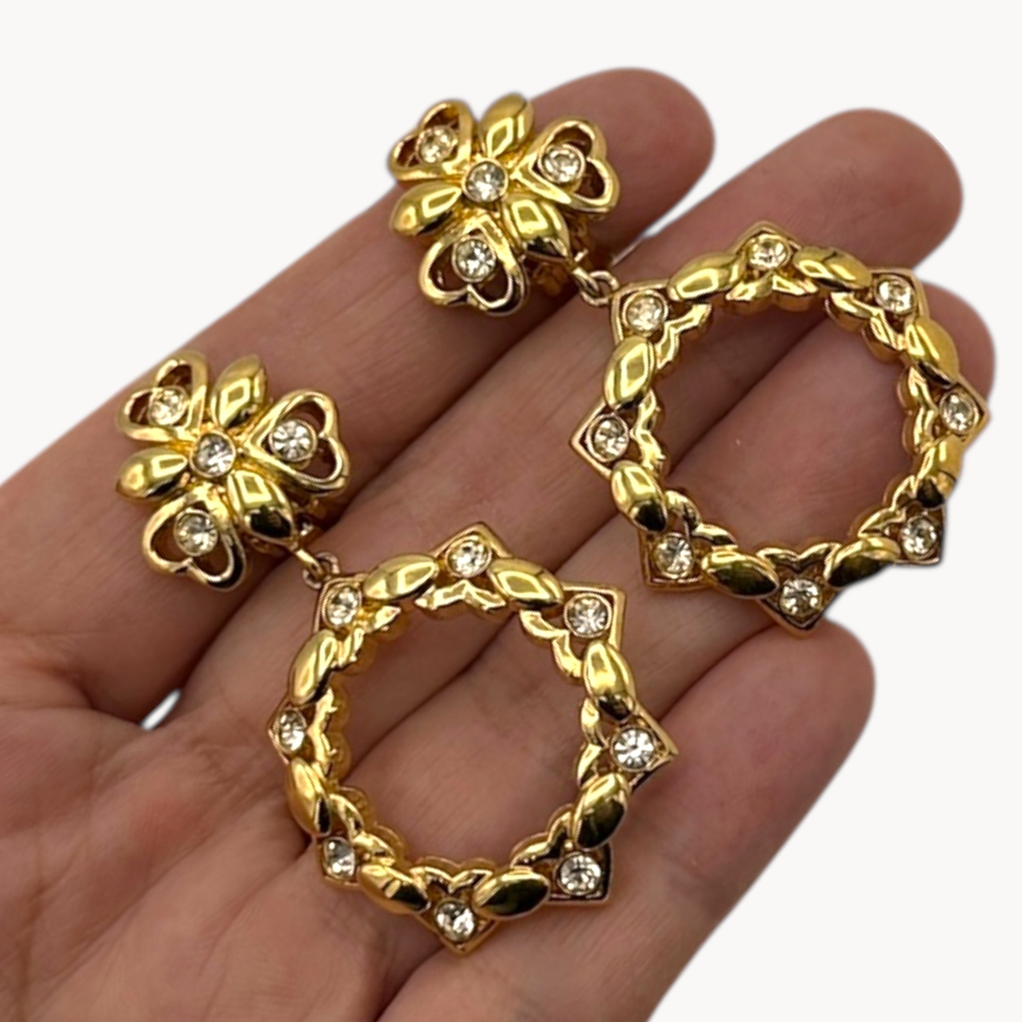 Gold Nina Ricci 1990s Heart Dangle Clip-on Earrings Nina Ricci