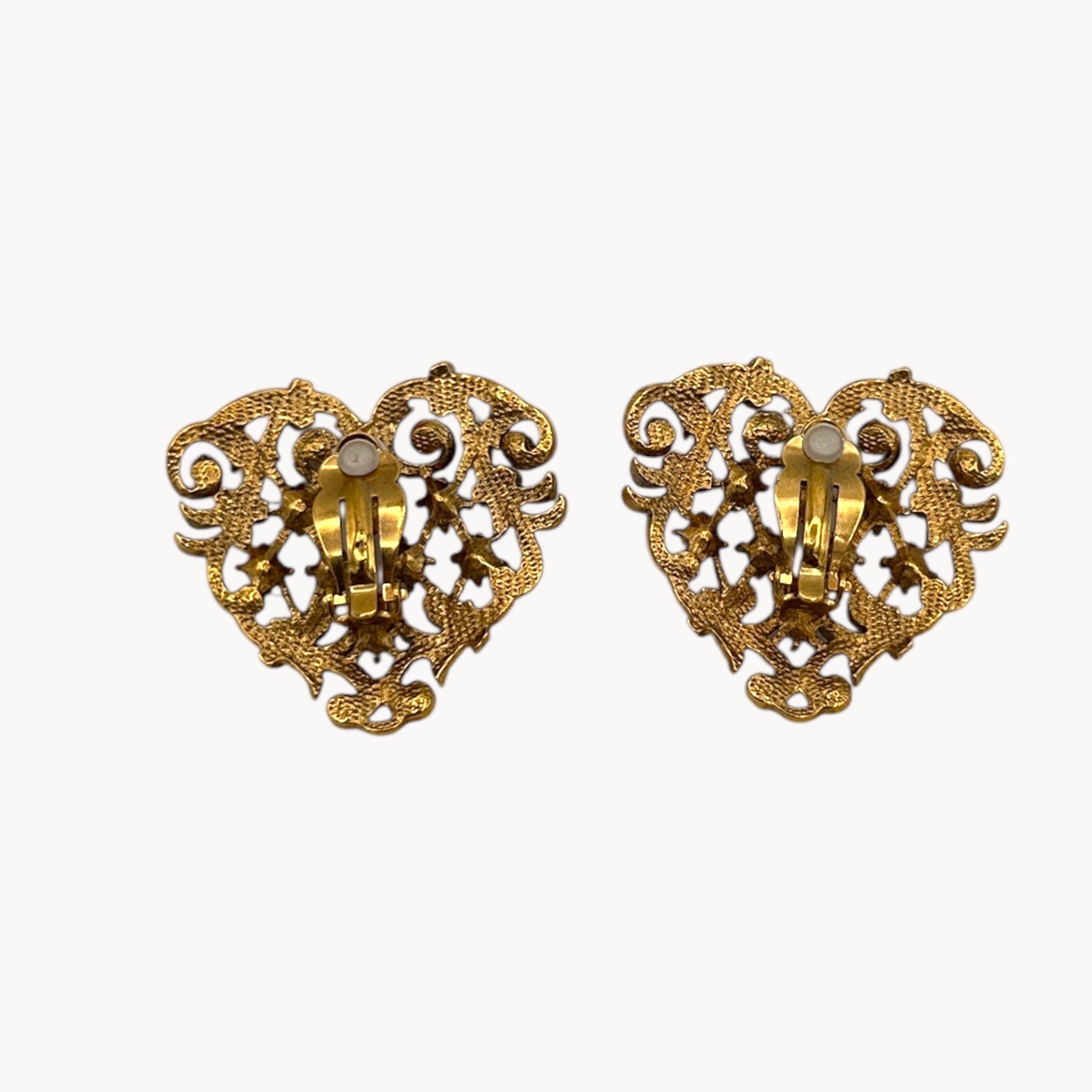 Jose Maria Barrera for Avon Marie Antoinette Antiqued Gold Heart Clip-On Earrings