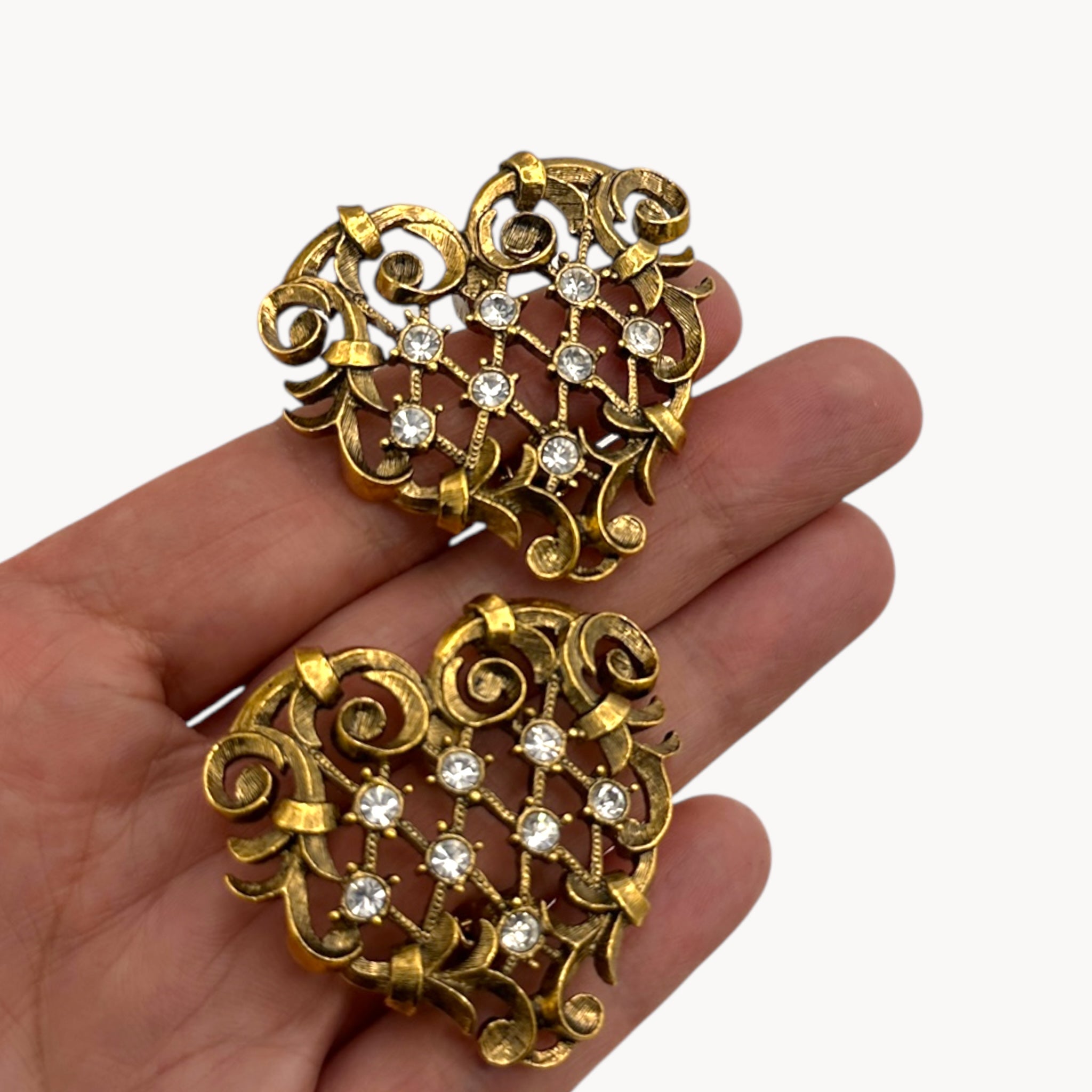 Jose Maria Barrera for Avon Marie Antoinette Antiqued Gold Heart Clip-On Earrings