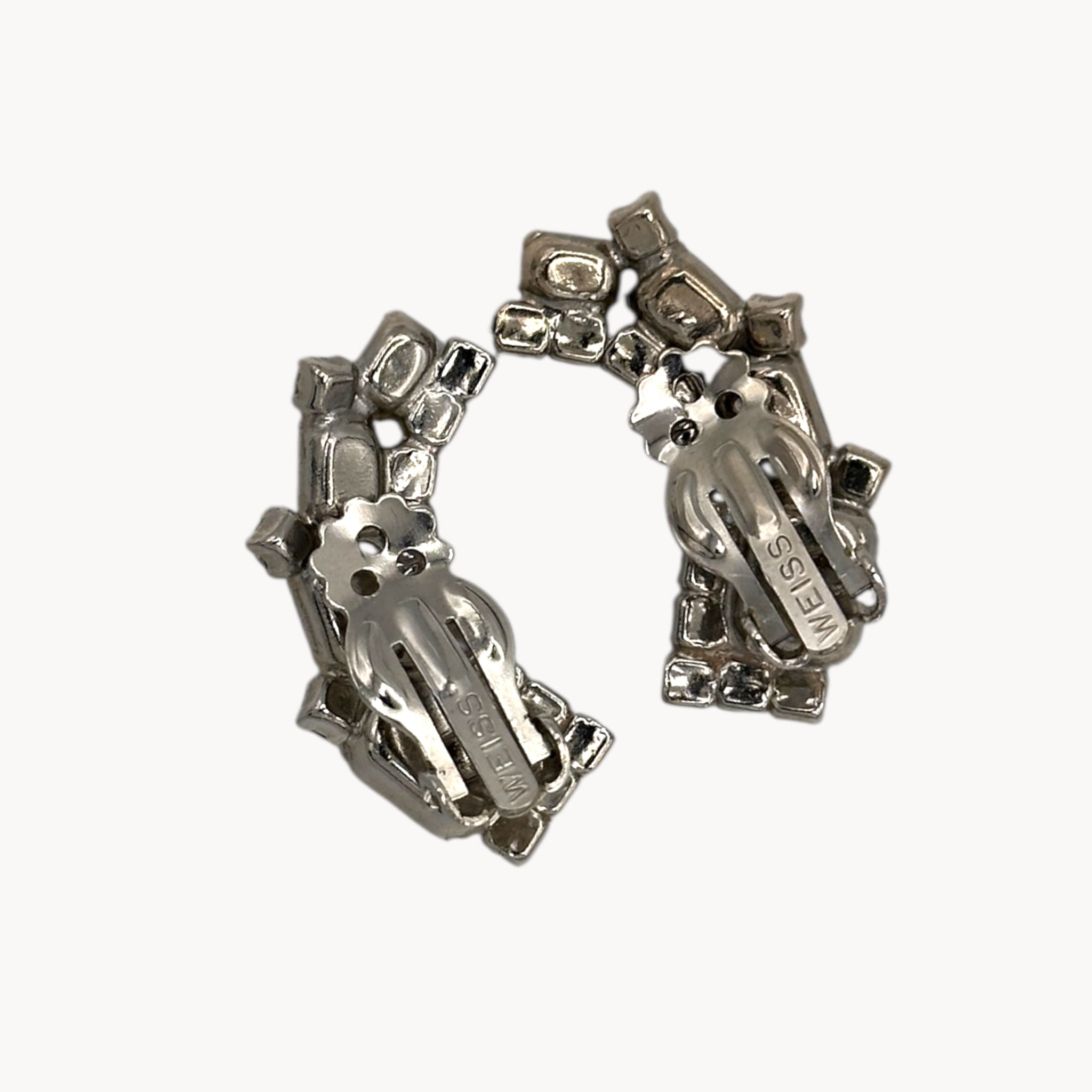 Vintage Weiss Rhinestone Crawler Clip-On Earrings Weiss
