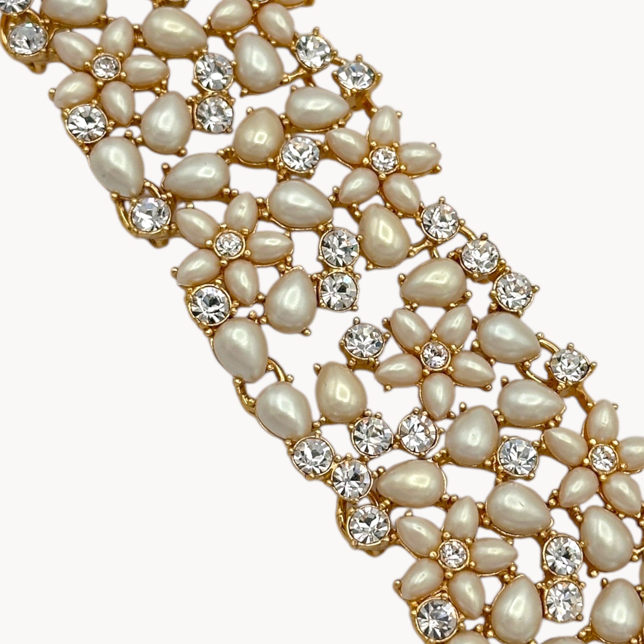 Kate Spade Mini Bouquet Floral Faux Pearl and Rhinestone Wide Bracelet Kate Spade