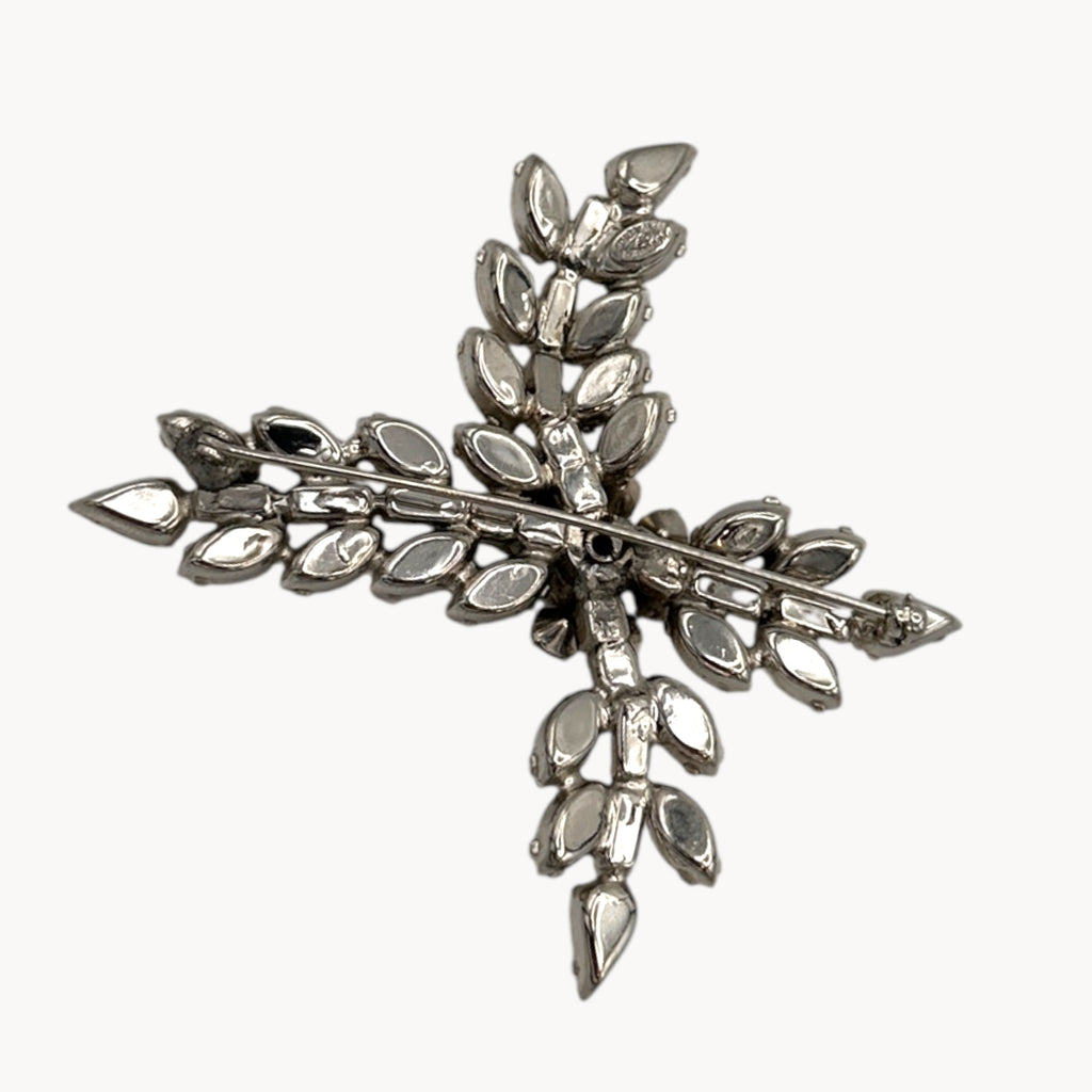Mid-Century Rhinestone Floral Spray Brooch