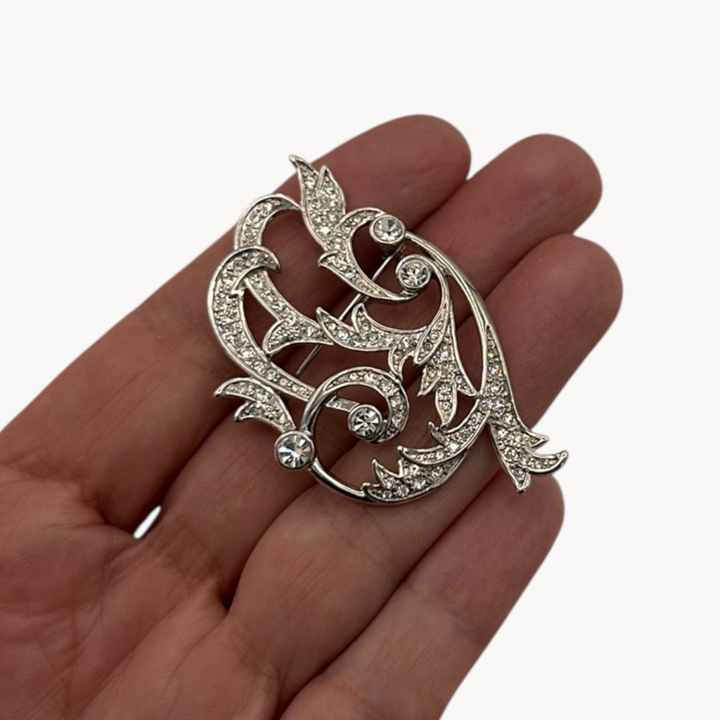 Vintage Art Deco Stylized Rhinestone Floral Brooch