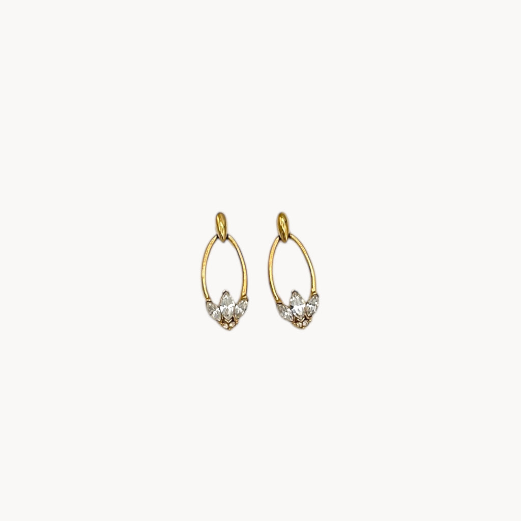Vintage Trifari Gold Rhinestone Dangle Pierced Earrings Trifari