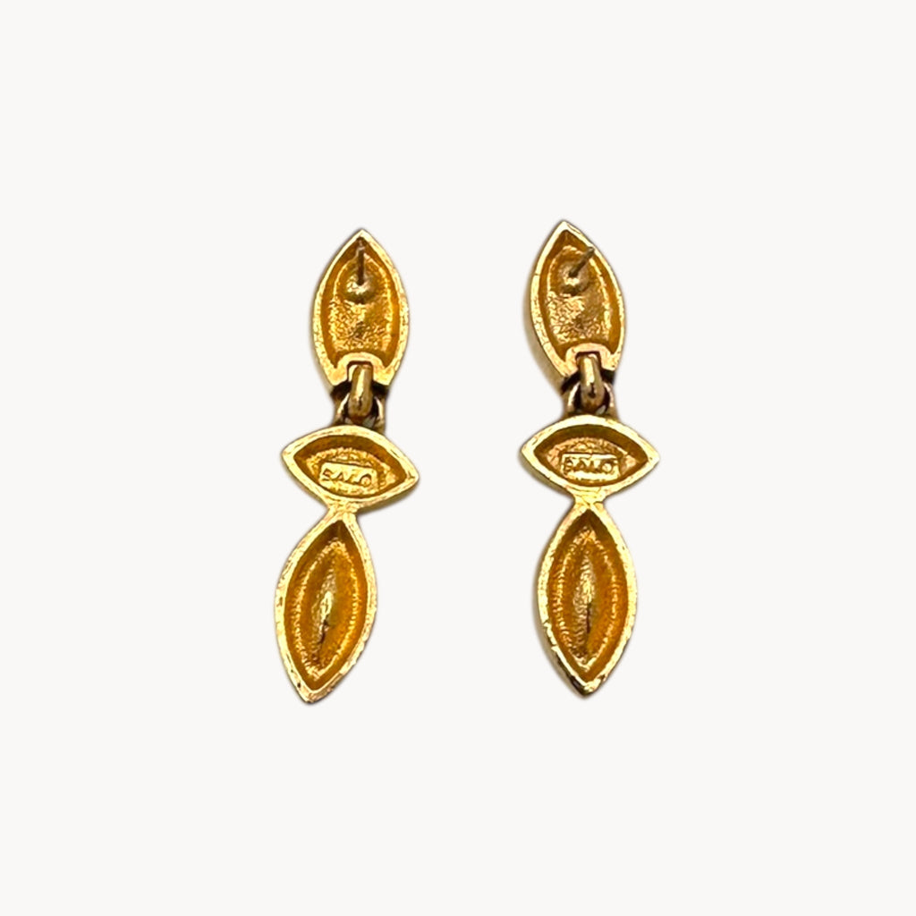 Vintage Swarovski SAL Triple Marquise Rhinestone Dangle Pierced Earrings Swarovski