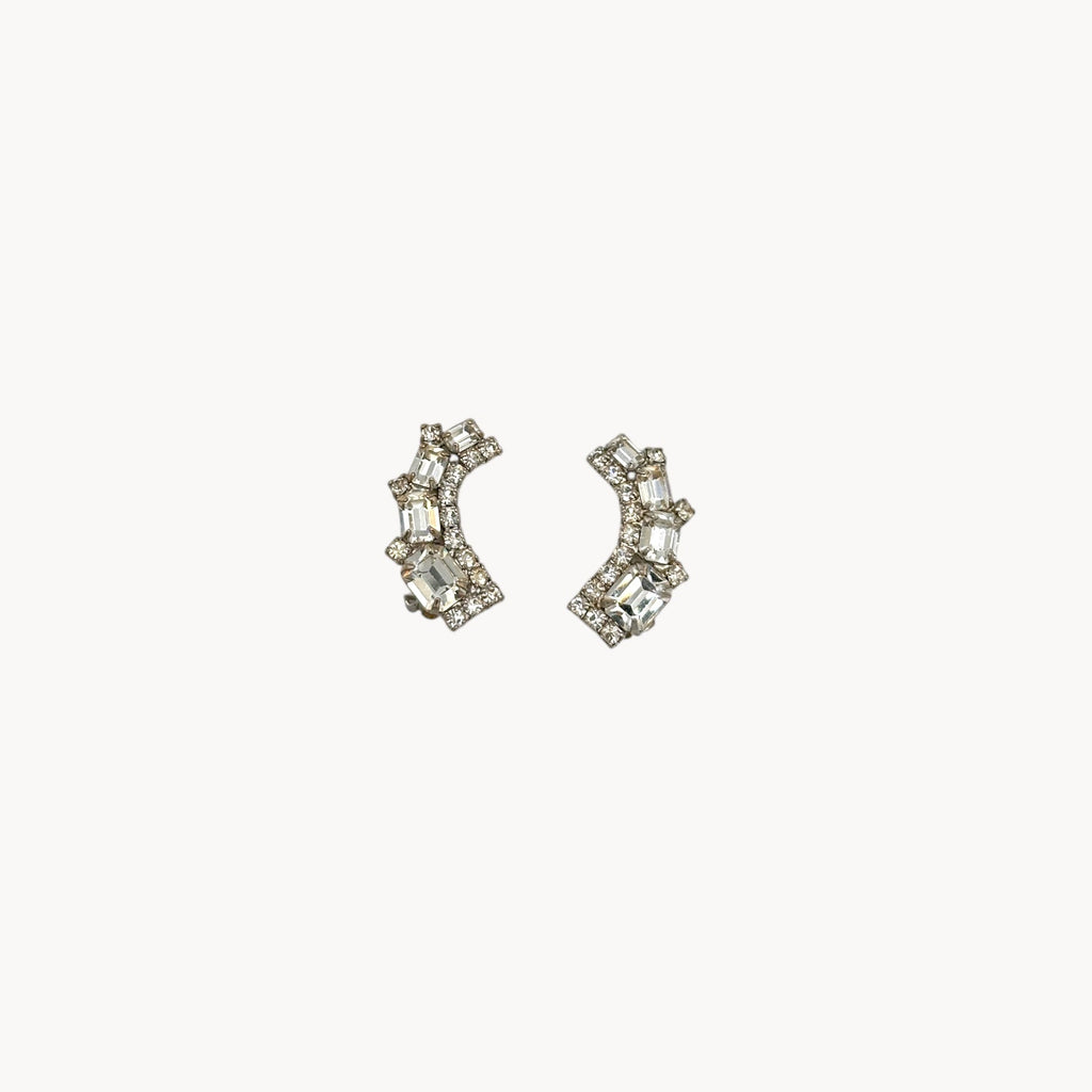 Vintage Weiss Rhinestone Crawler Clip-On Earrings Weiss