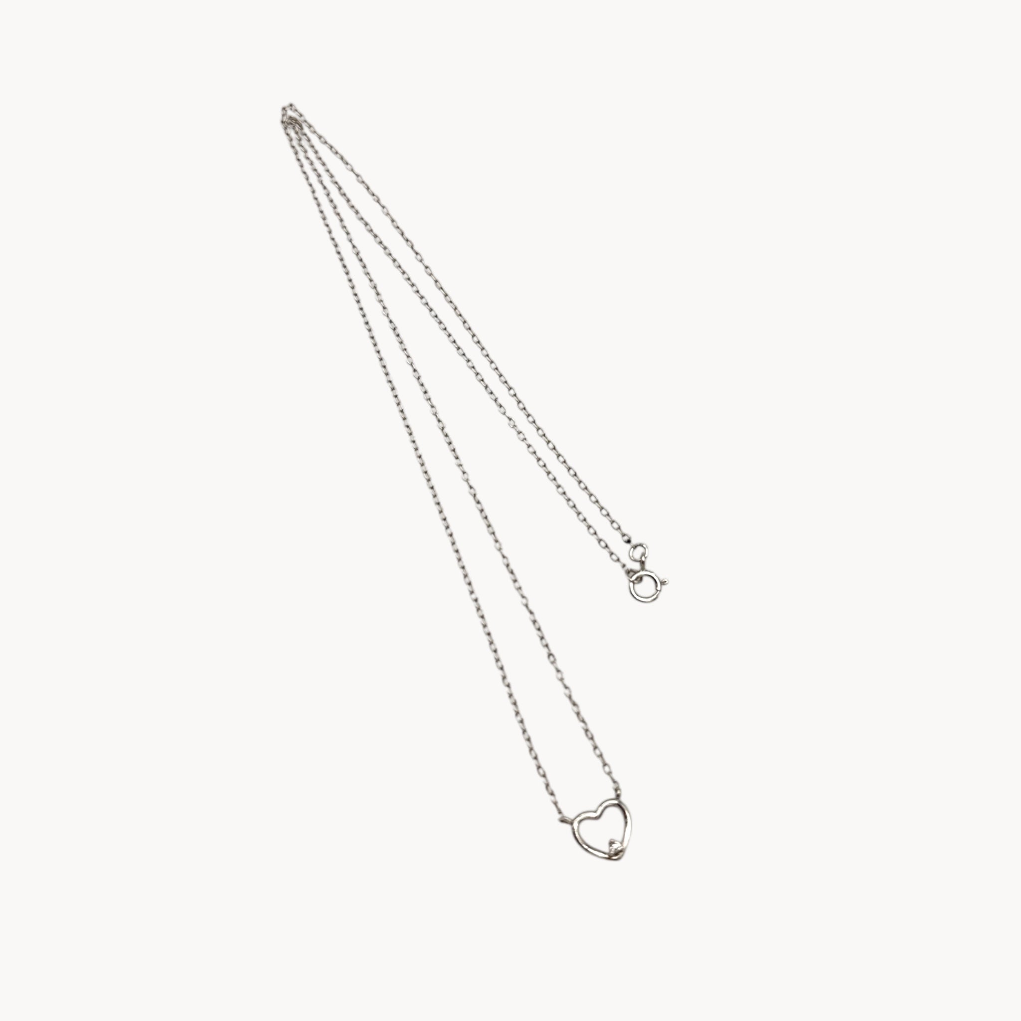 Sterling Silver Rhodium-Plated Petite Open Heart Necklace