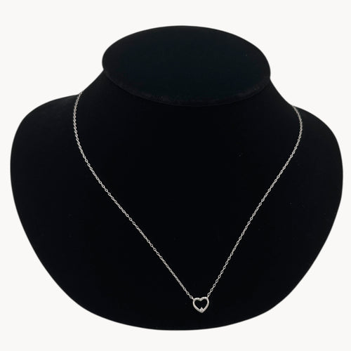 Sterling Silver Rhodium-Plated Petite Open Heart Necklace