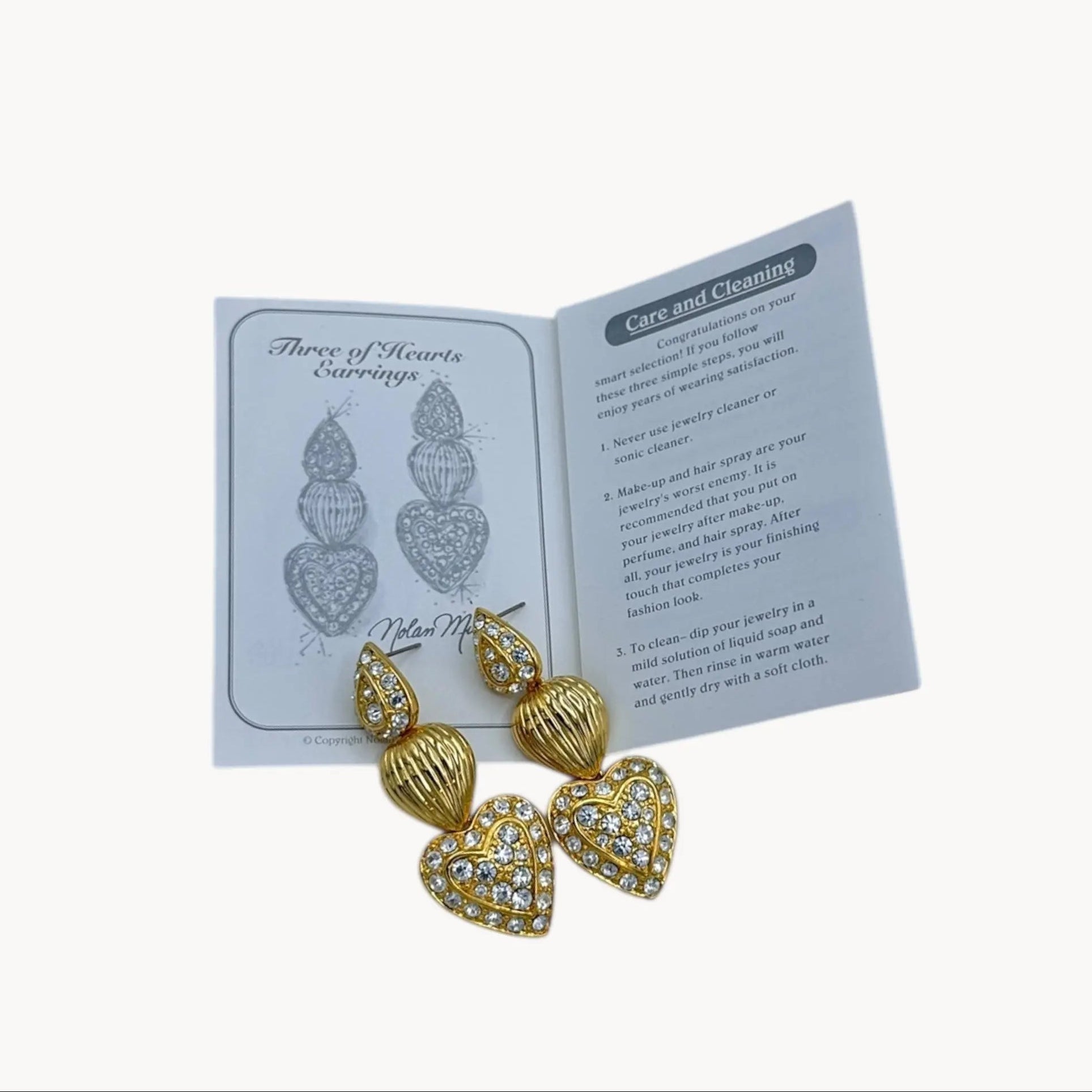 Vintage Nolan Miller Three of Heart Pave Crystal Convertible Dangle Earrings