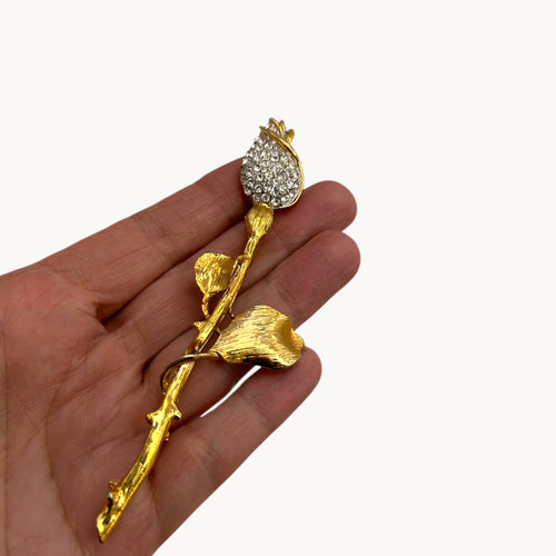Vintage Gold Plated Pavé Rose Brooch
