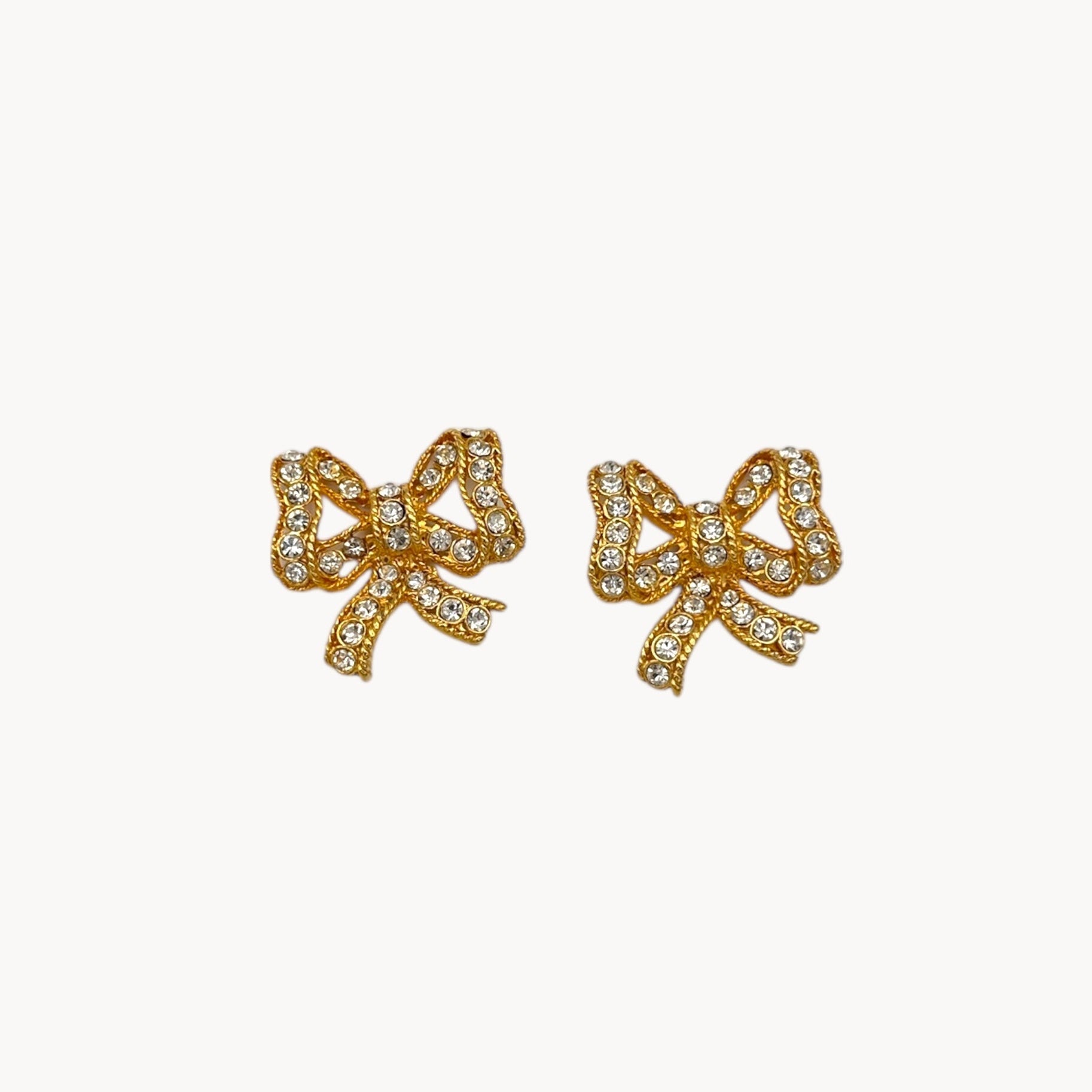 Vintage Blanca Gold Rhinestone Bow Statement Clip-On Earrings Blanca