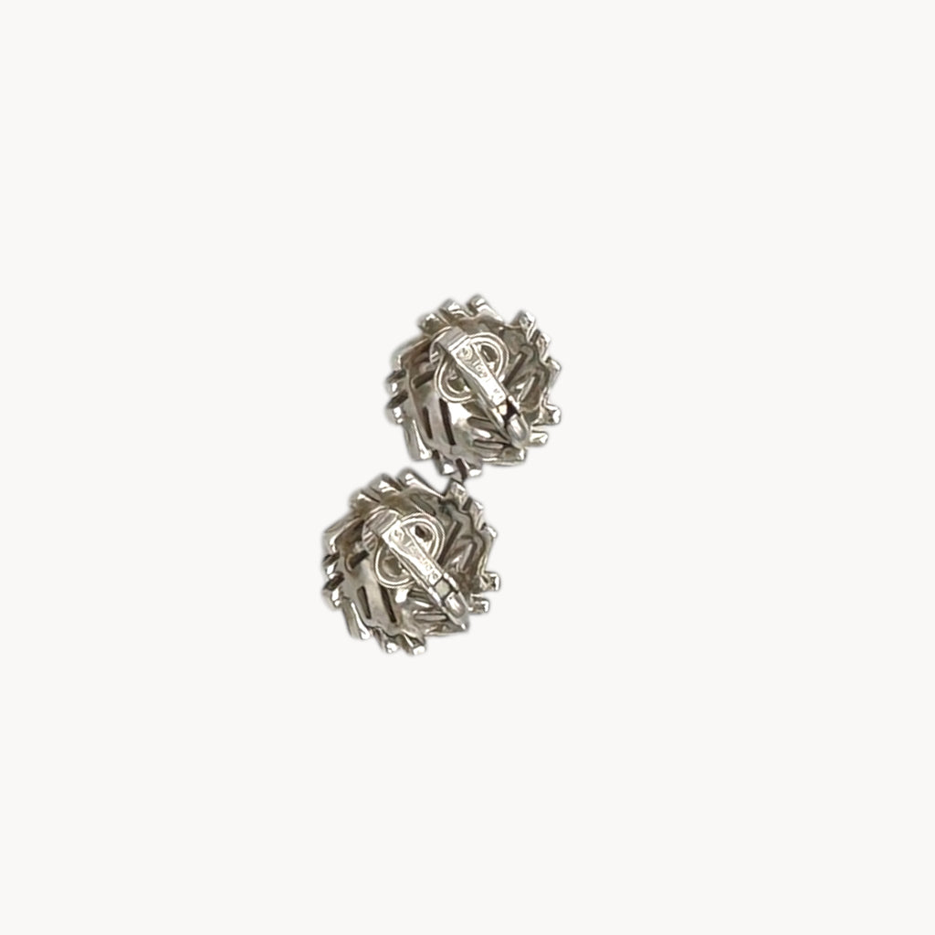 Vintage Trifari Rhinestone Basket Weave Huggie Clip-On Earrings Trifari