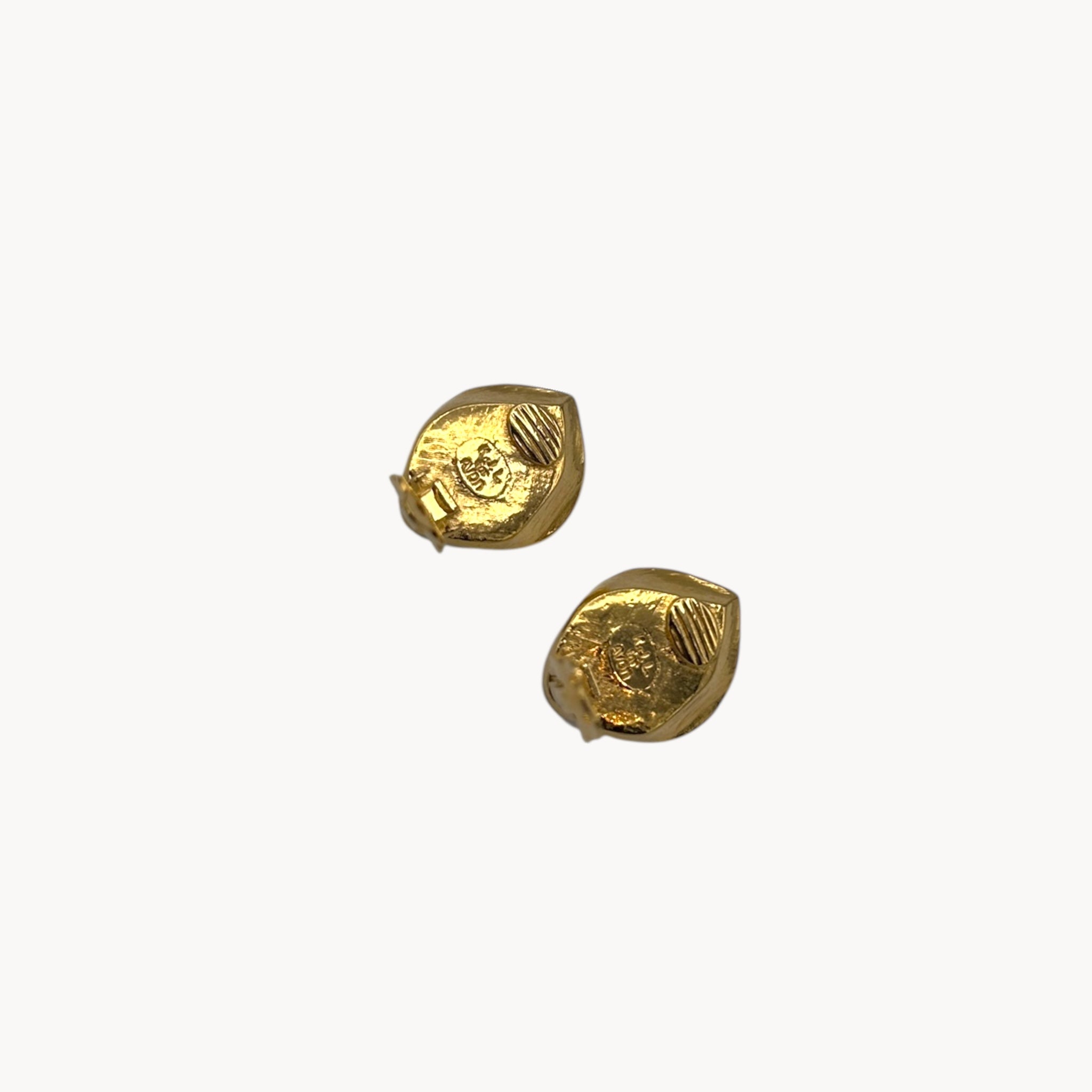 Back view with clip up Kenneth Jay Lane for Avon white enamel rose clip-on earrings with gold and crystal accents