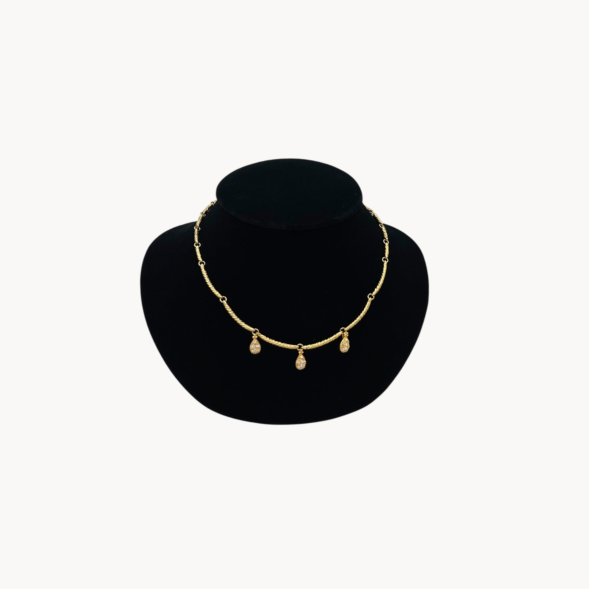 Nolan Miller gold adjustable necklace with removable rhinestone teardrop dangles, vintage bridal jewelry.