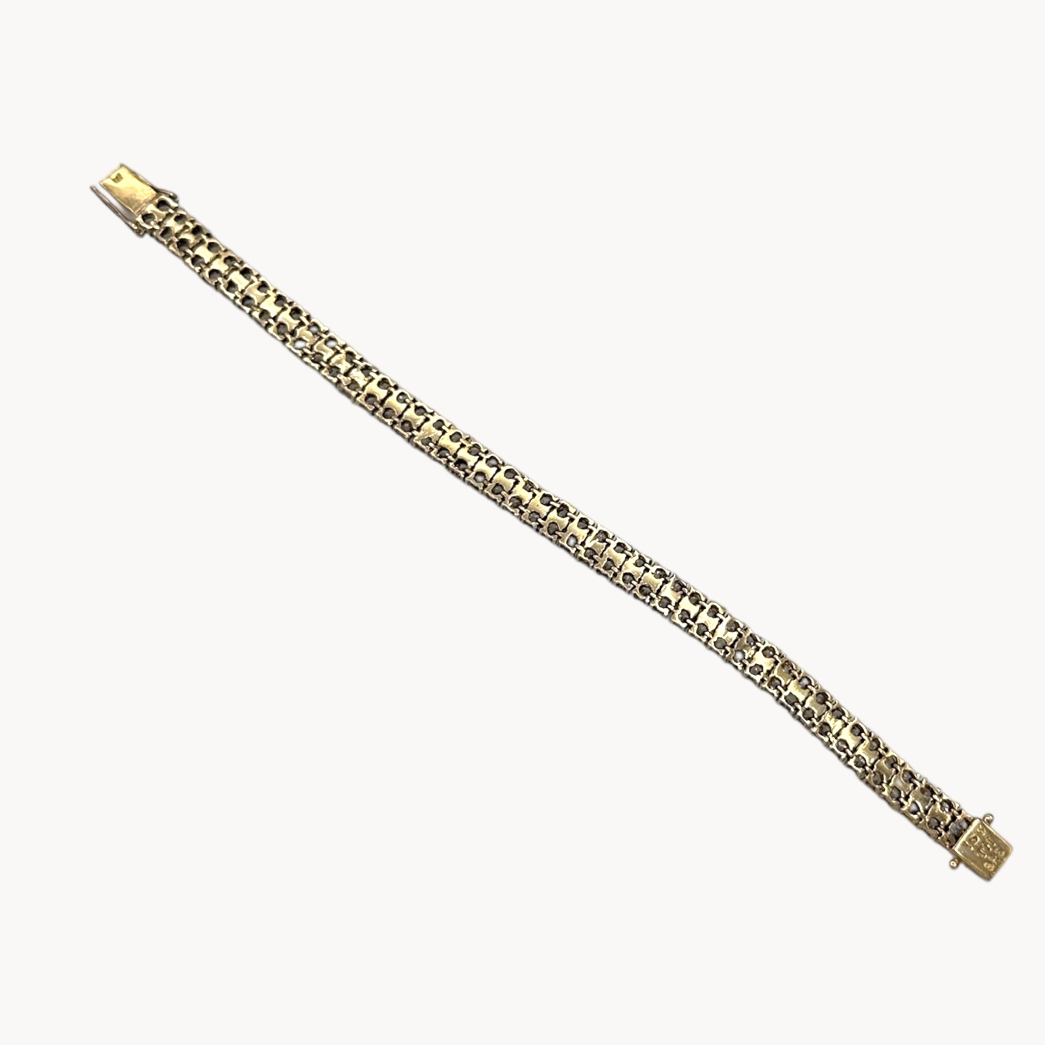 Back view of Sterling silver vermeil gold plated two row CZ tennis bracelet.