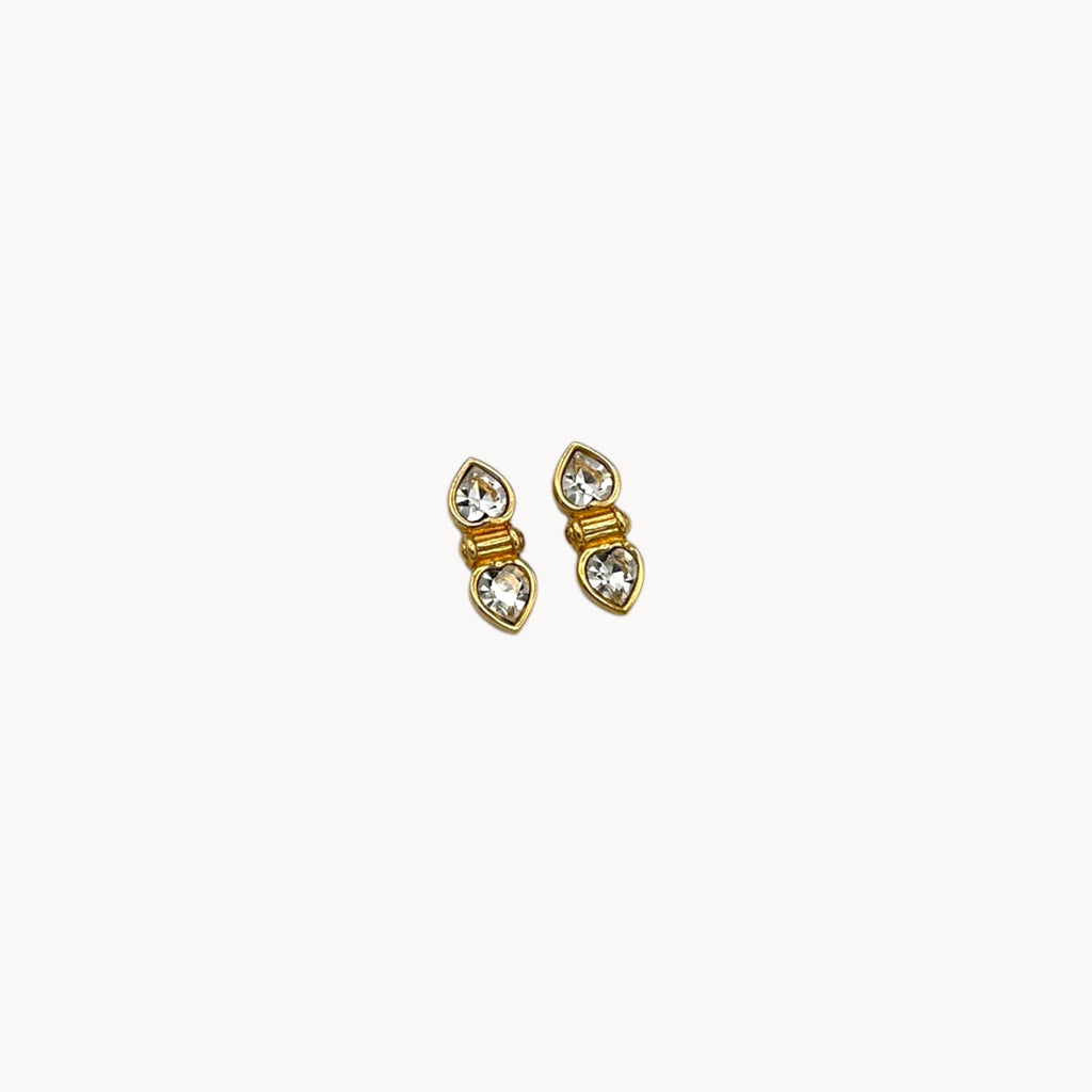 Vintage Swarovski SAL clear double heart rhinestone pierced earrings.