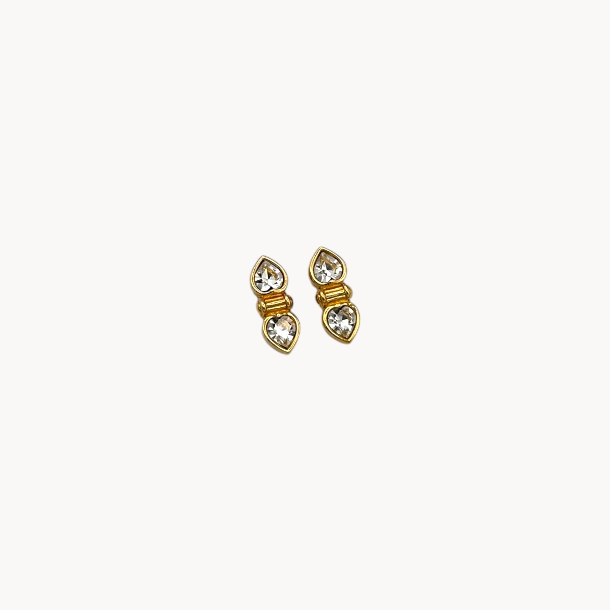 Vintage Swarovski SAL clear double heart rhinestone pierced earrings.