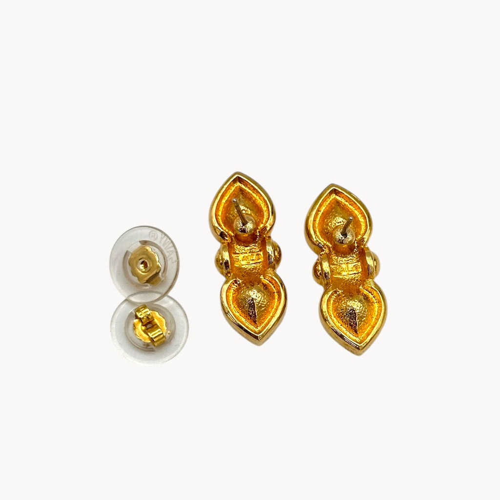 Back view of Vintage Swarovski SAL clear double heart rhinestone pierced earrings.