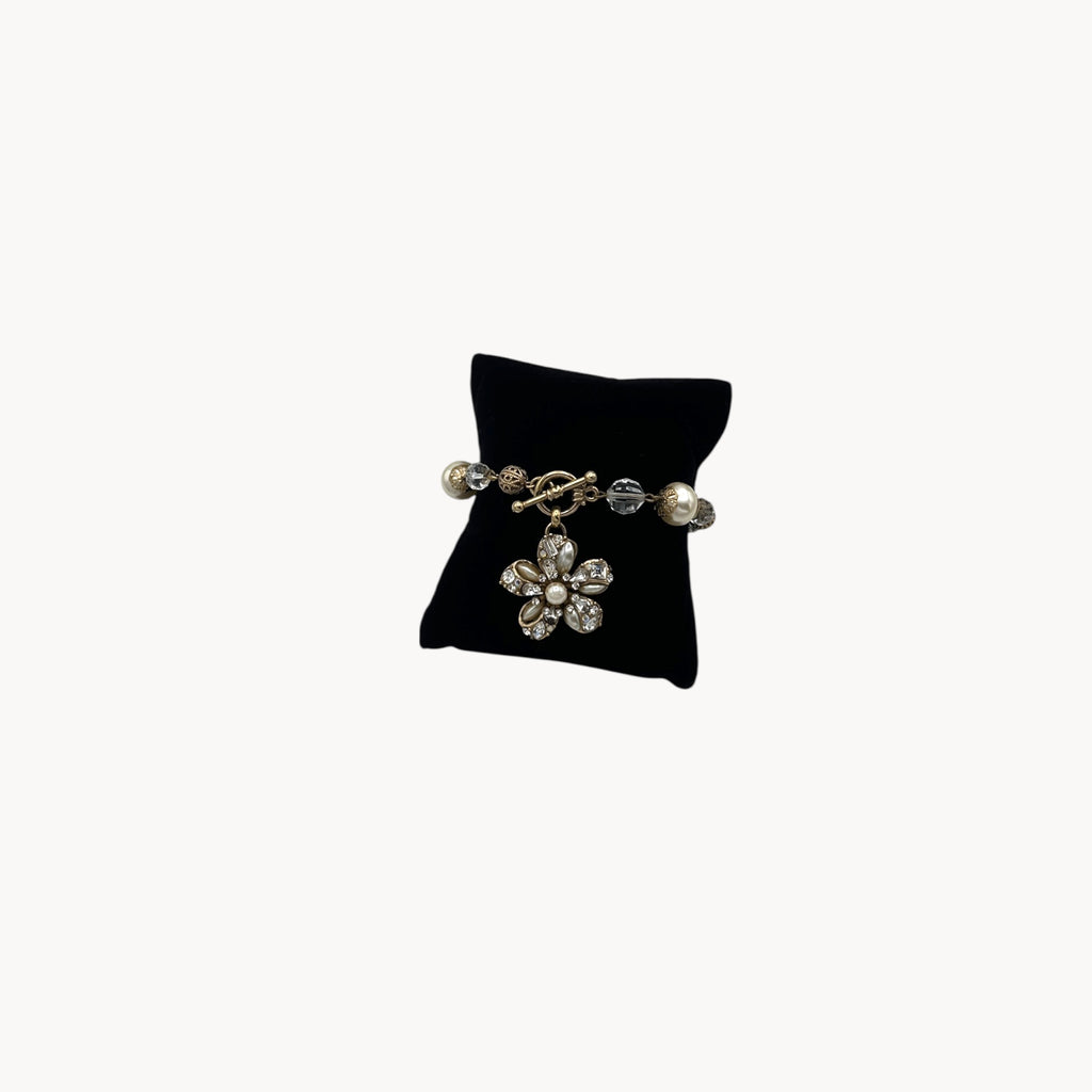 Sweet Romance floral charm bracelet with pearls and rhinestones