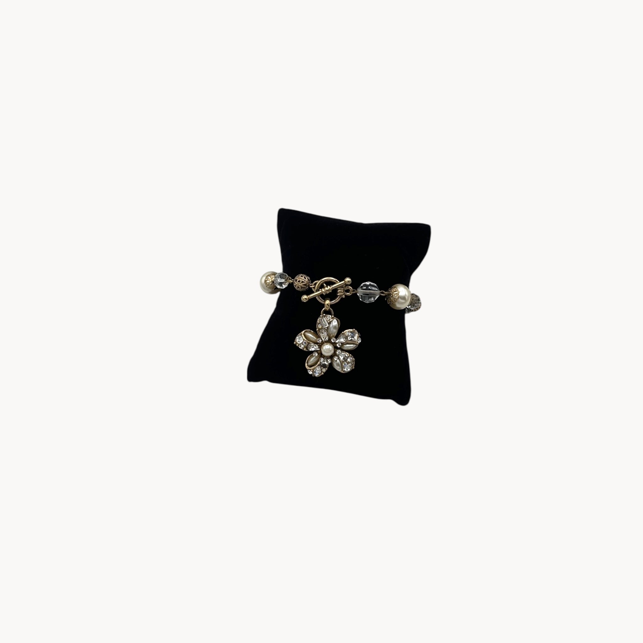 Sweet Romance floral charm bracelet with pearls and rhinestones