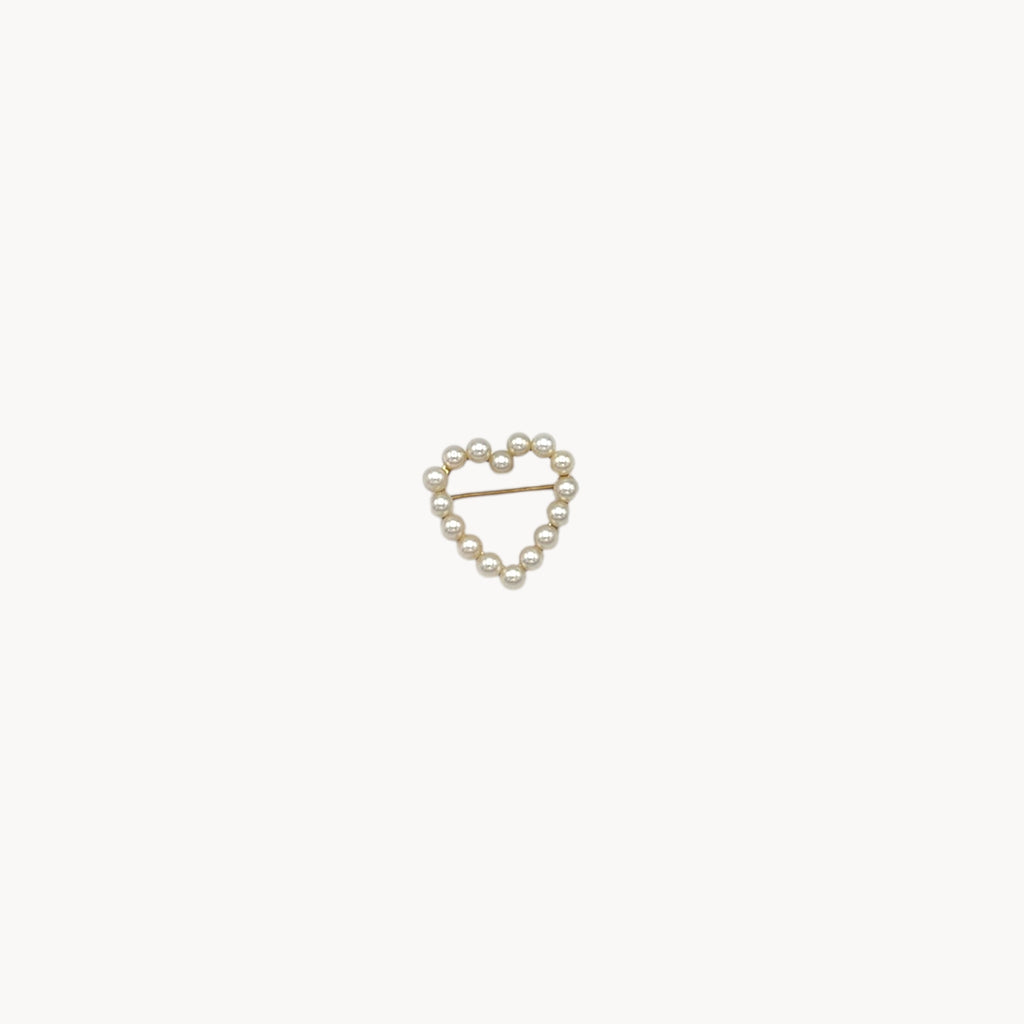 Vintage 14K gold heart brooch with cultured pearls in a romantic design.
