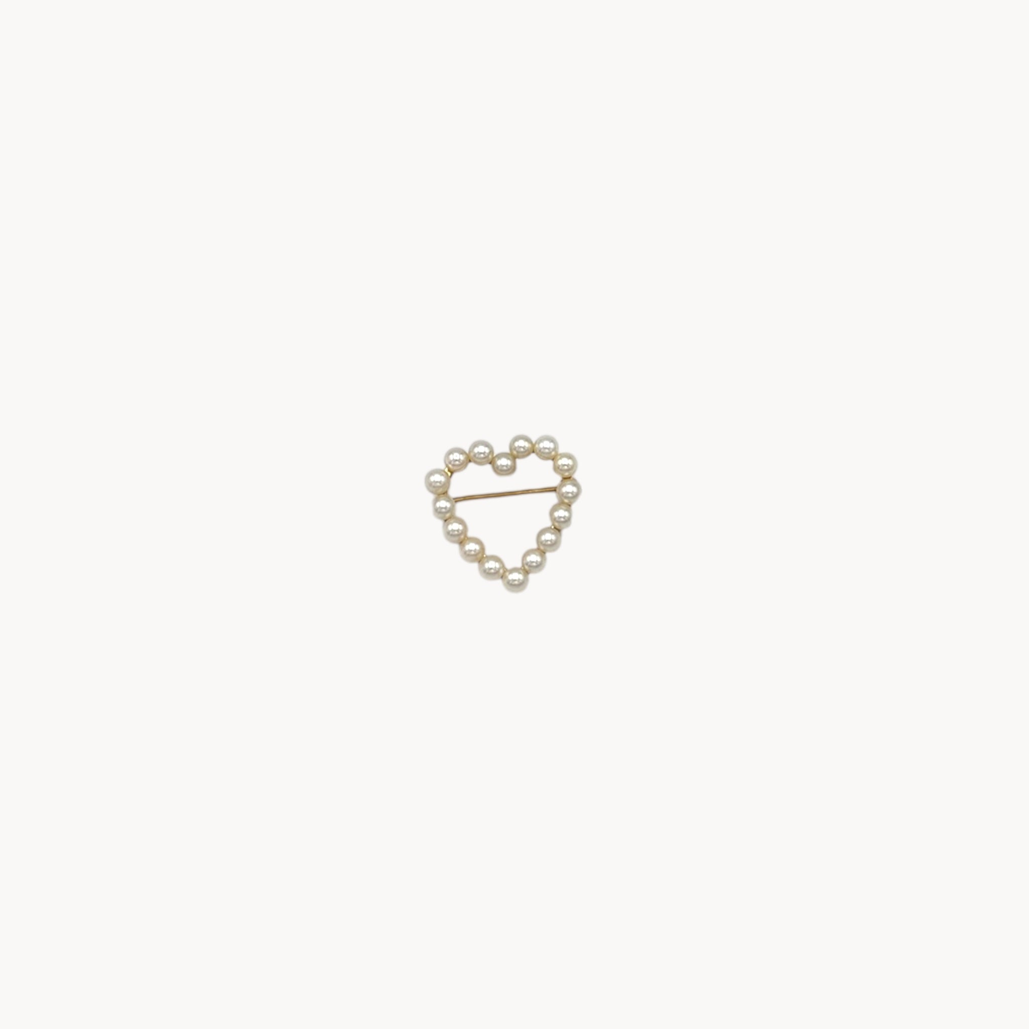 Vintage 14K gold heart brooch with cultured pearls in a romantic design.