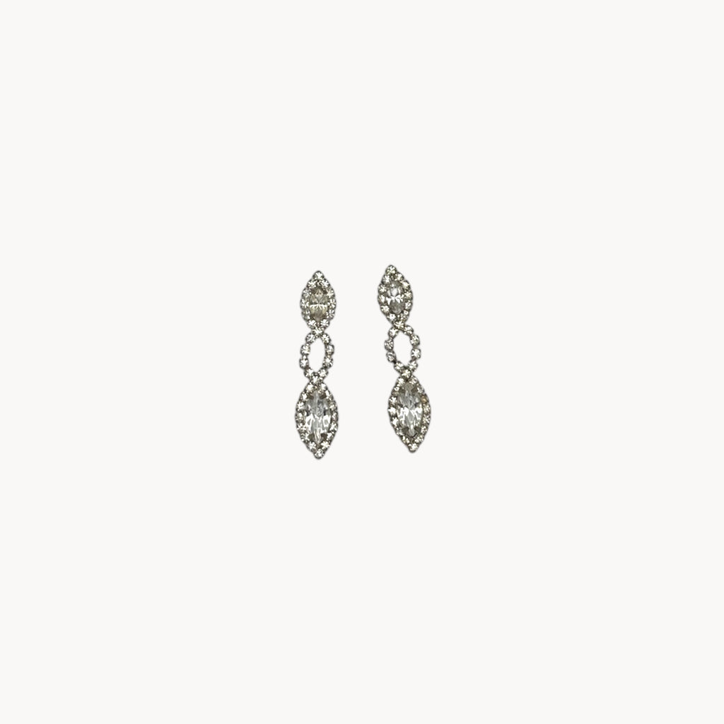 Vintage clear rhinestone dangle pierced earrings with marquise stones, bridal jewelry