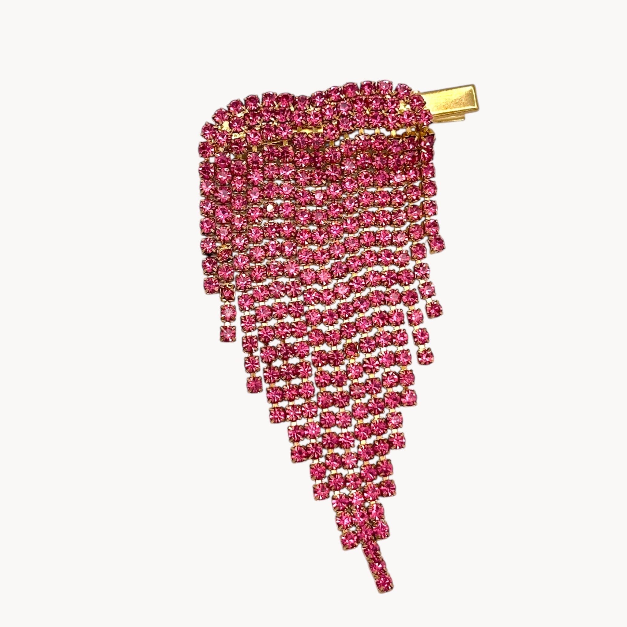 Close up view of Vintage Pink Rhinestone Heart Hair Clip on white background.