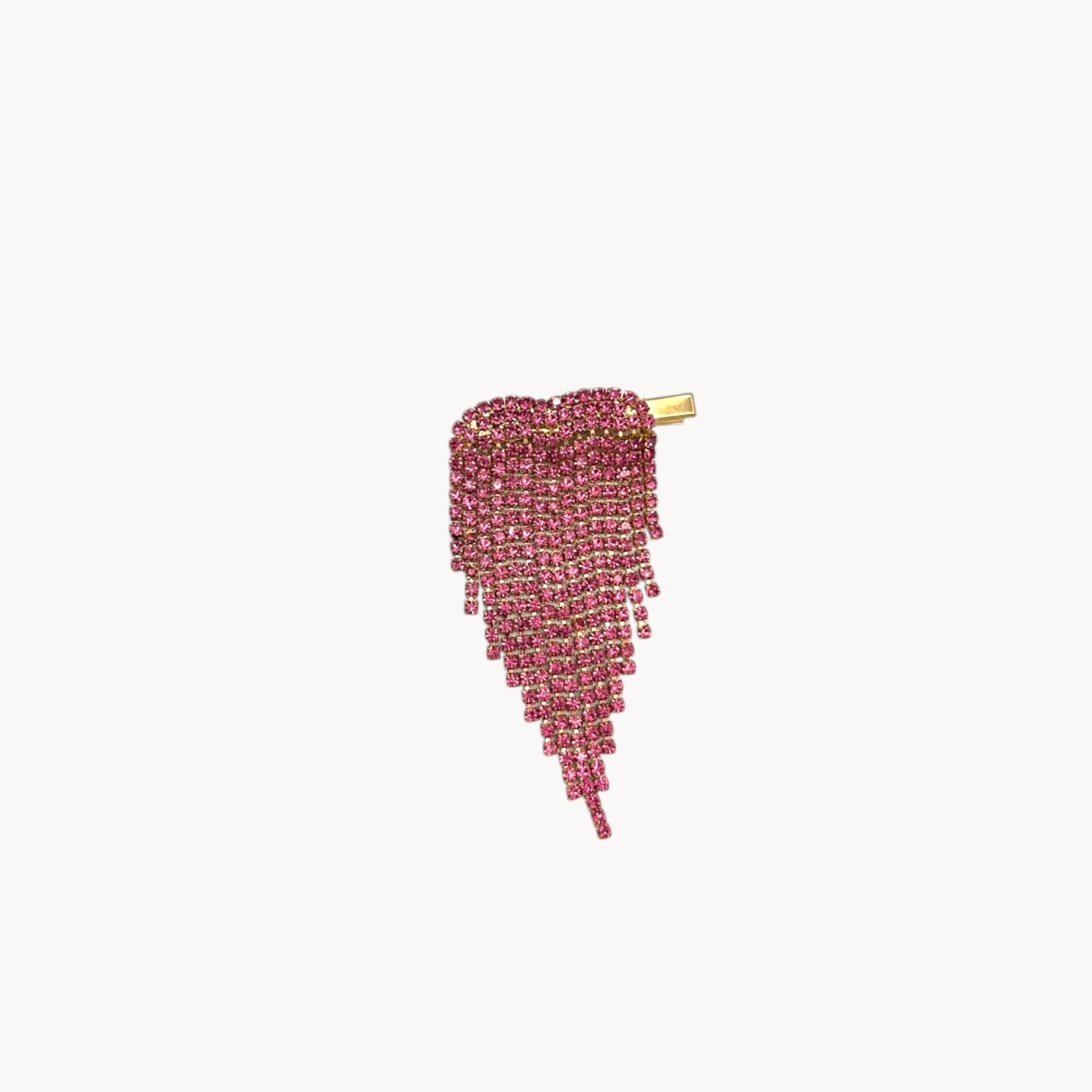 Vintage Pink Rhinestone Heart Hair Clip on white background.