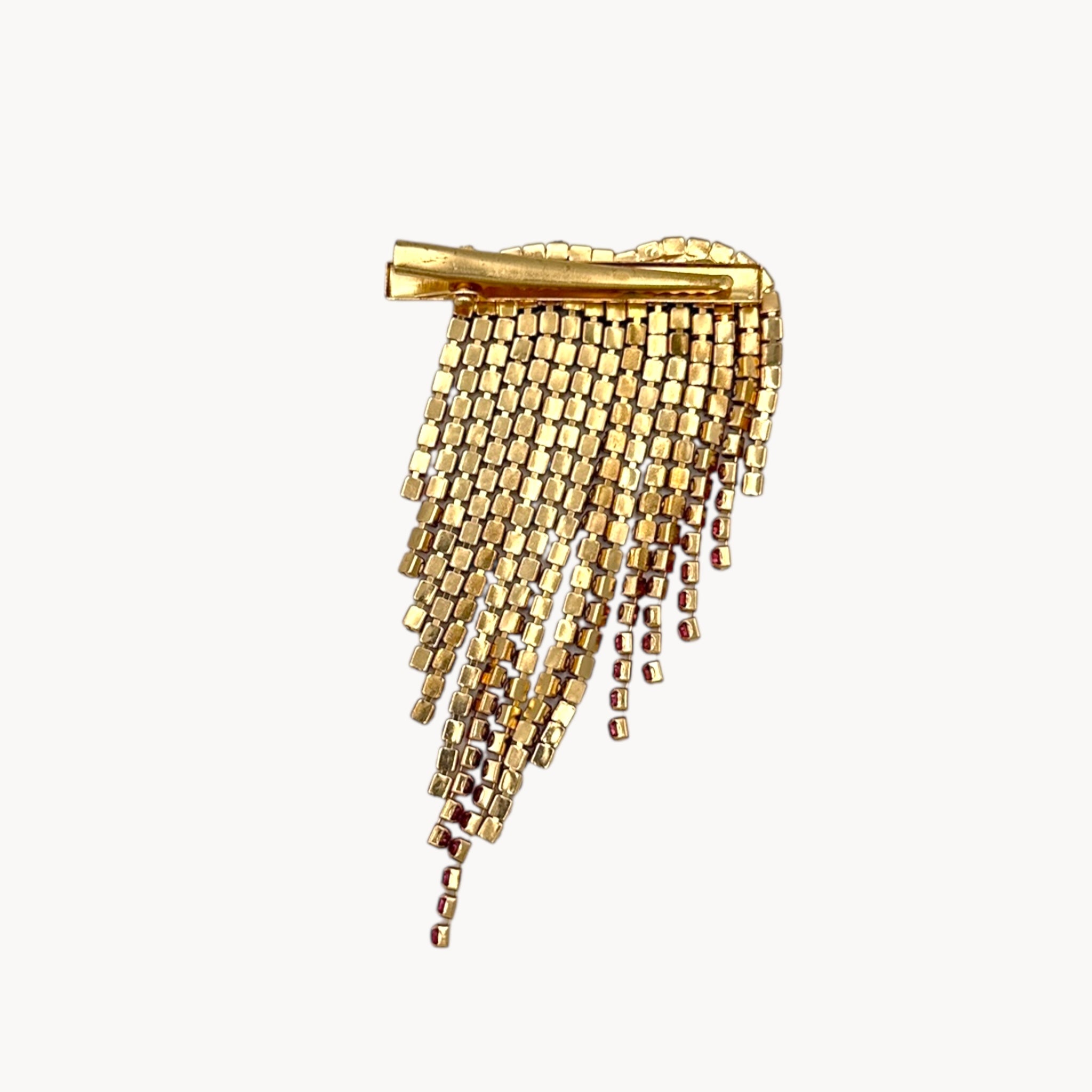 Back view of Vintage Pink Rhinestone Heart Hair Clip on white background.