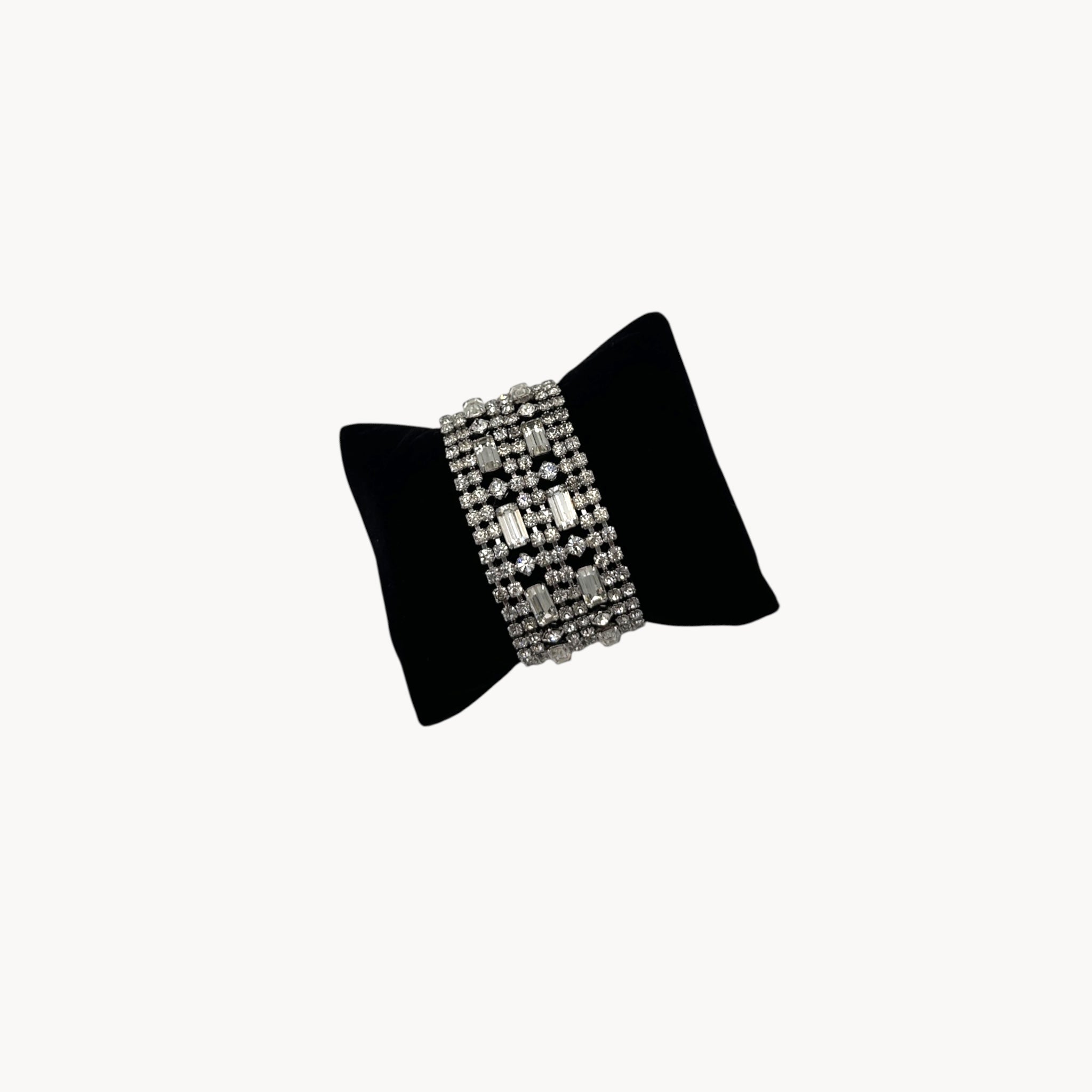 Wide Vintage Clear Rhinestone Bracelet
