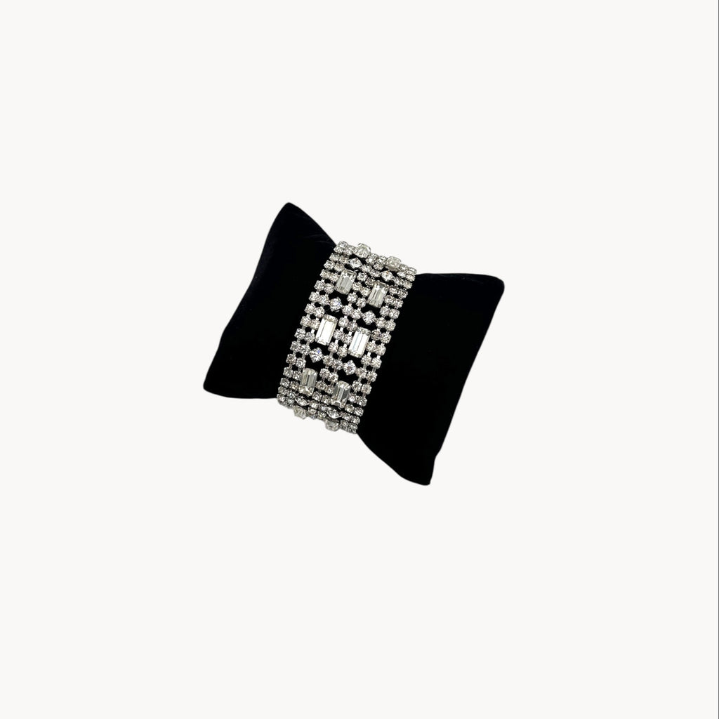 Side view of Wide Vintage Clear Rhinestone Bracelet