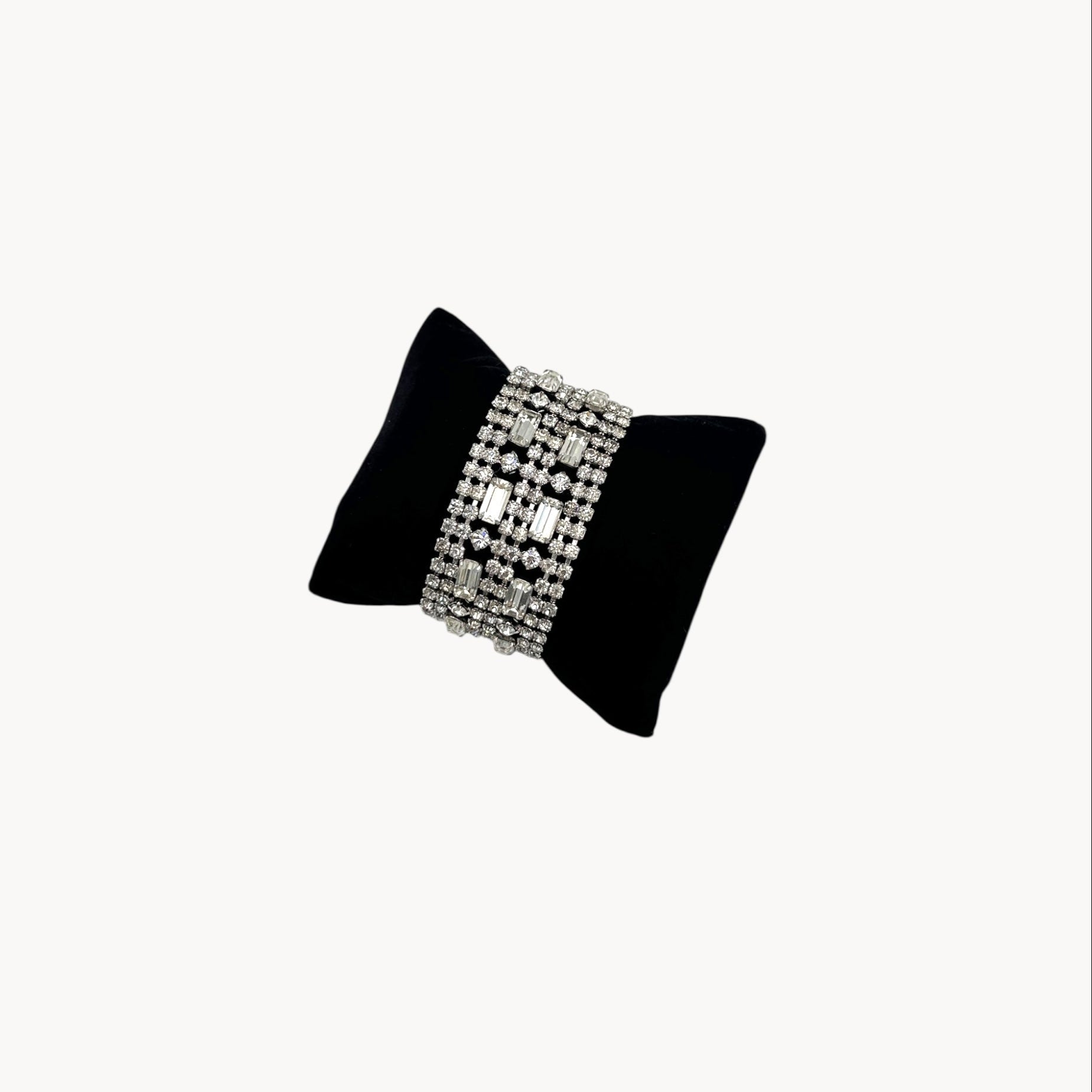 Side view of Wide Vintage Clear Rhinestone Bracelet