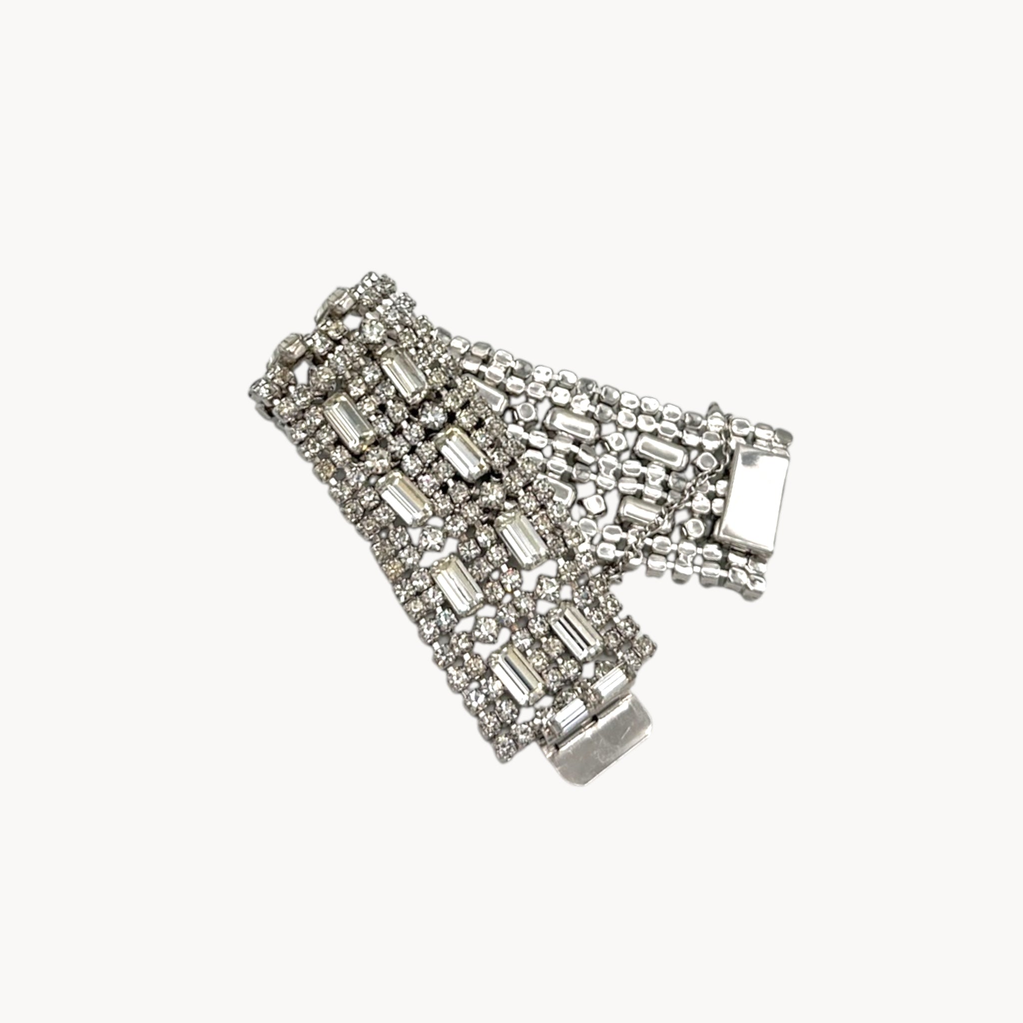 Clasp view of Wide Vintage Clear Rhinestone Bracelet