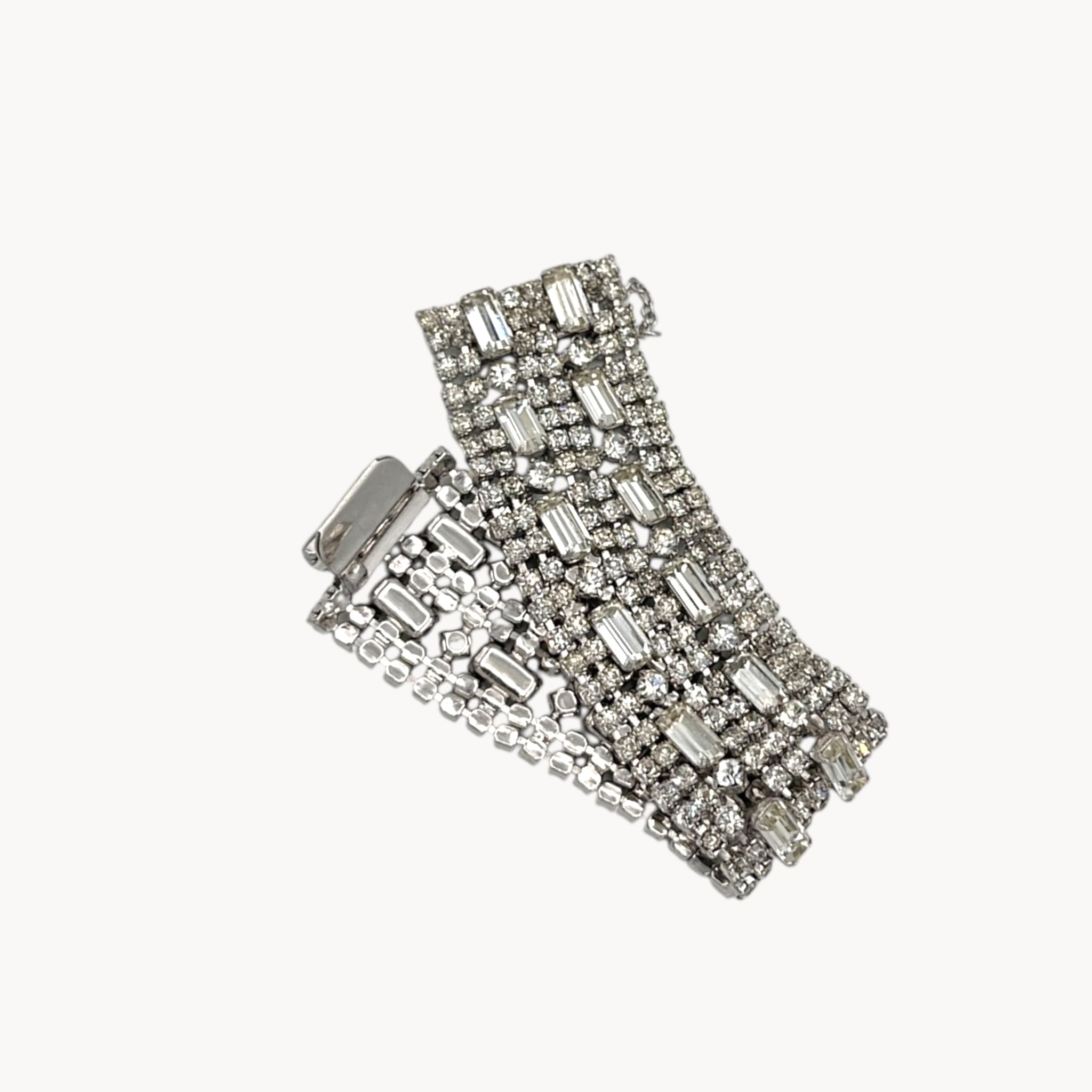 Reverse view of Wide Vintage Clear Rhinestone Bracelet