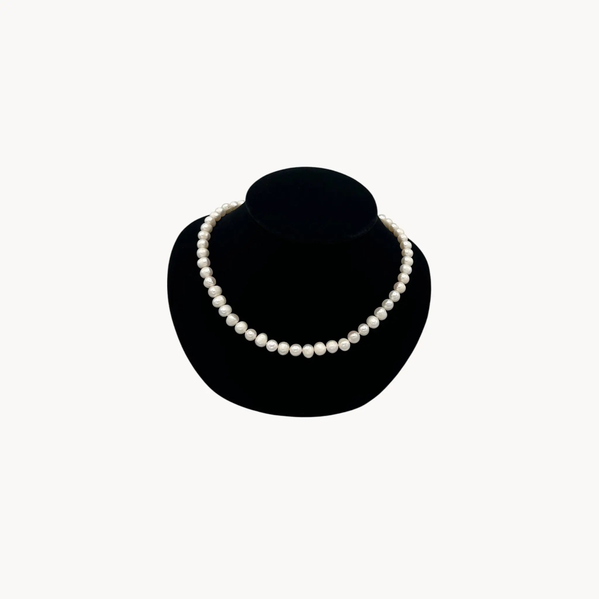 Vintage real pearl necklace with classic 16-inch strand of lustrous white pearls, timeless bridal jewelry