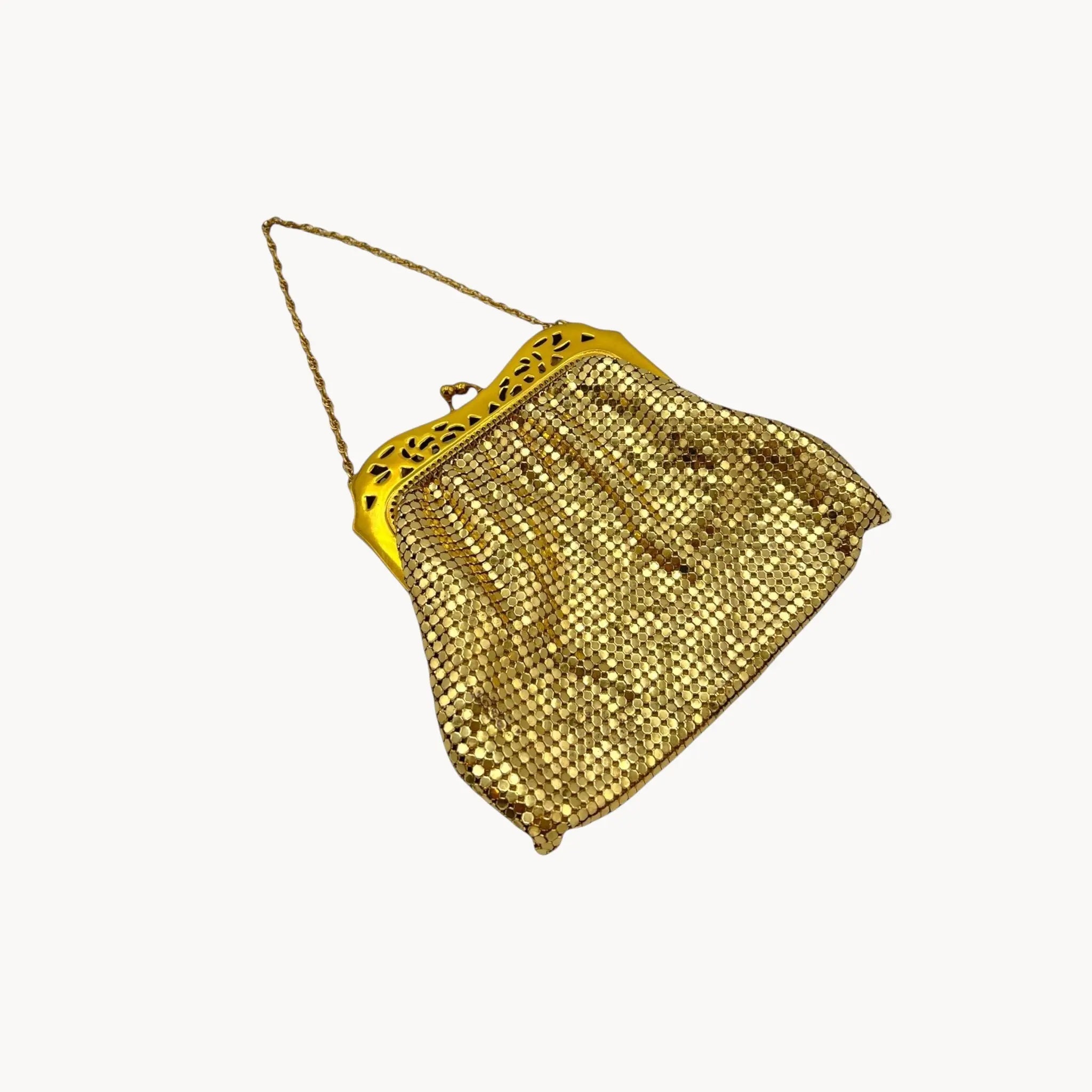 Gold Whiting & Davis Small Mesh Art Deco Handbag