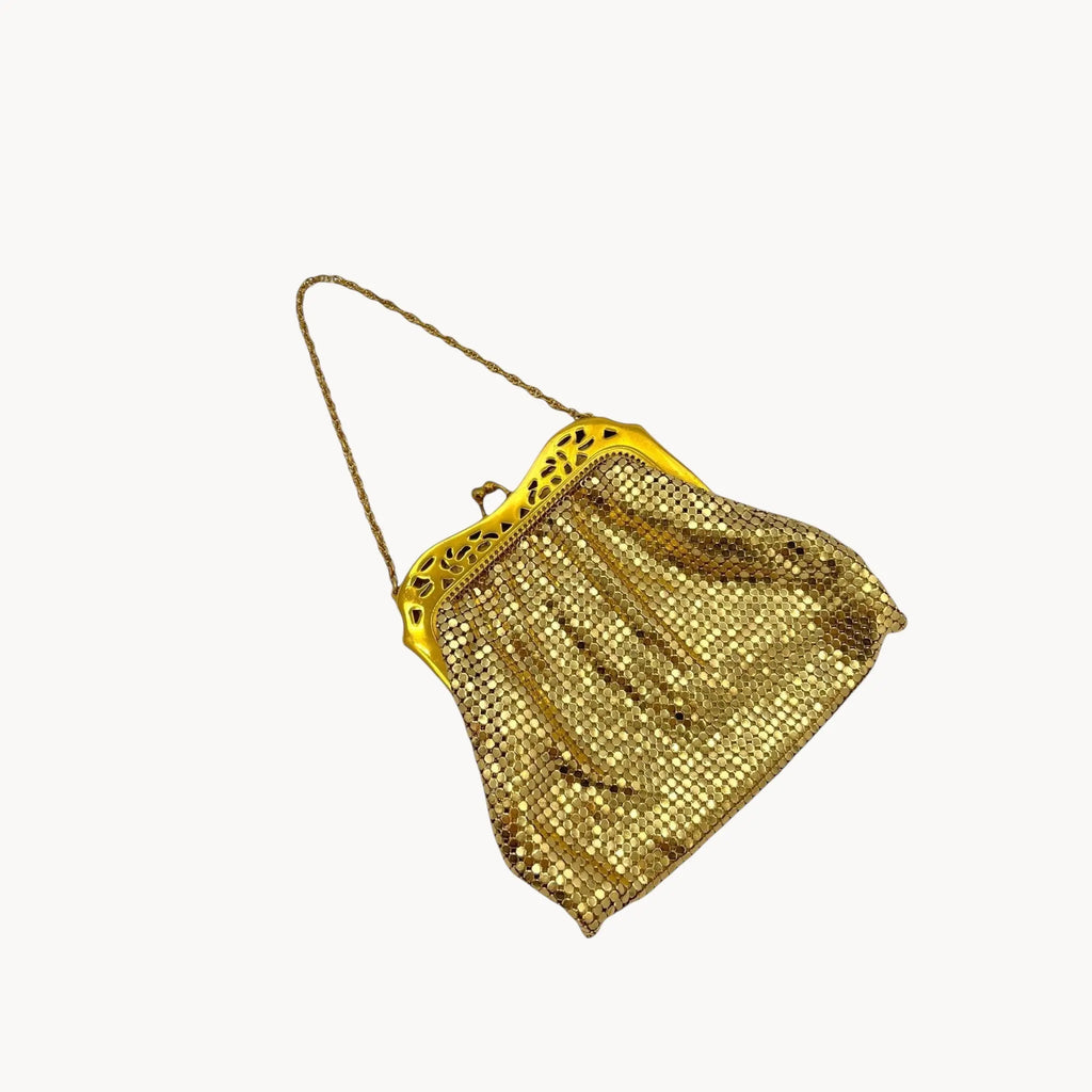 Gold Whiting & Davis Small Mesh Art Deco Handbag