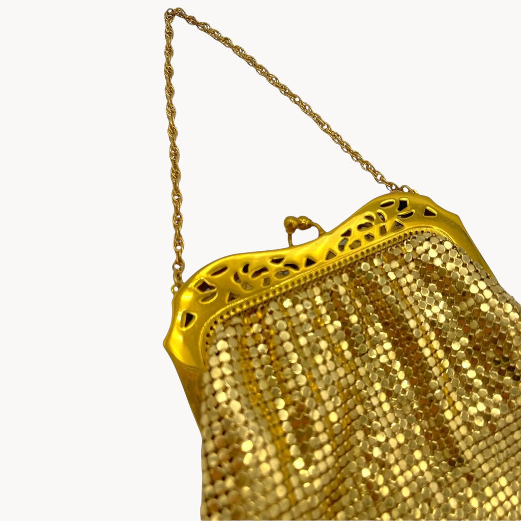 Gold Whiting & Davis Small Mesh Art Deco Handbag