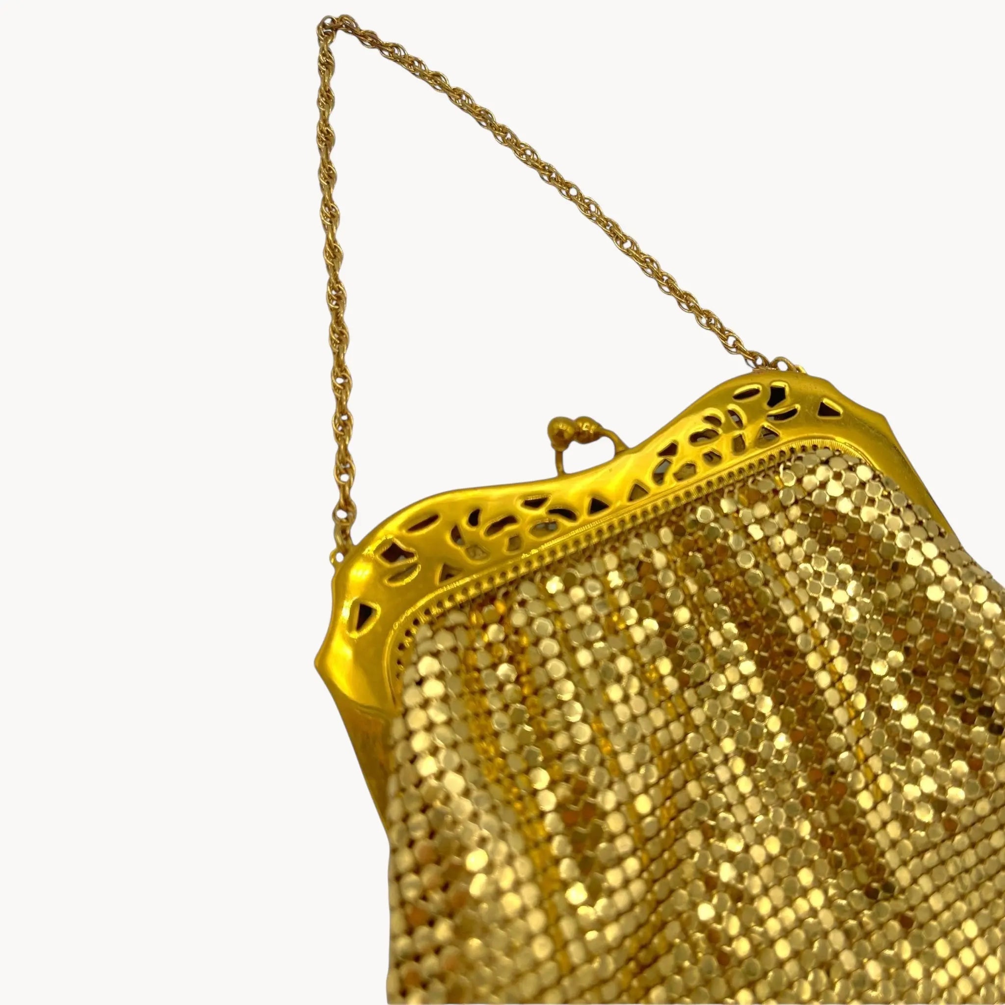 Gold Whiting & Davis Small Mesh Art Deco Handbag