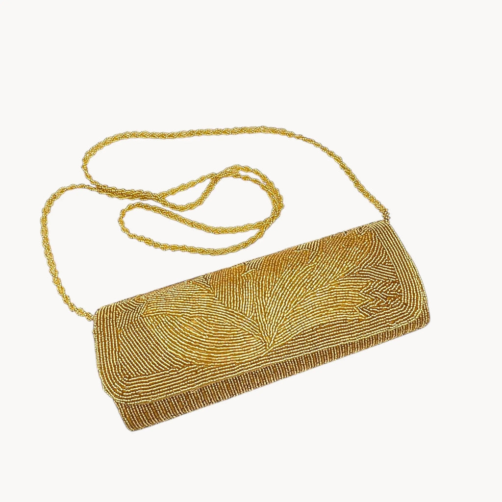 La Regale vintage gold beaded clutch crossbody handbag, evening bag
