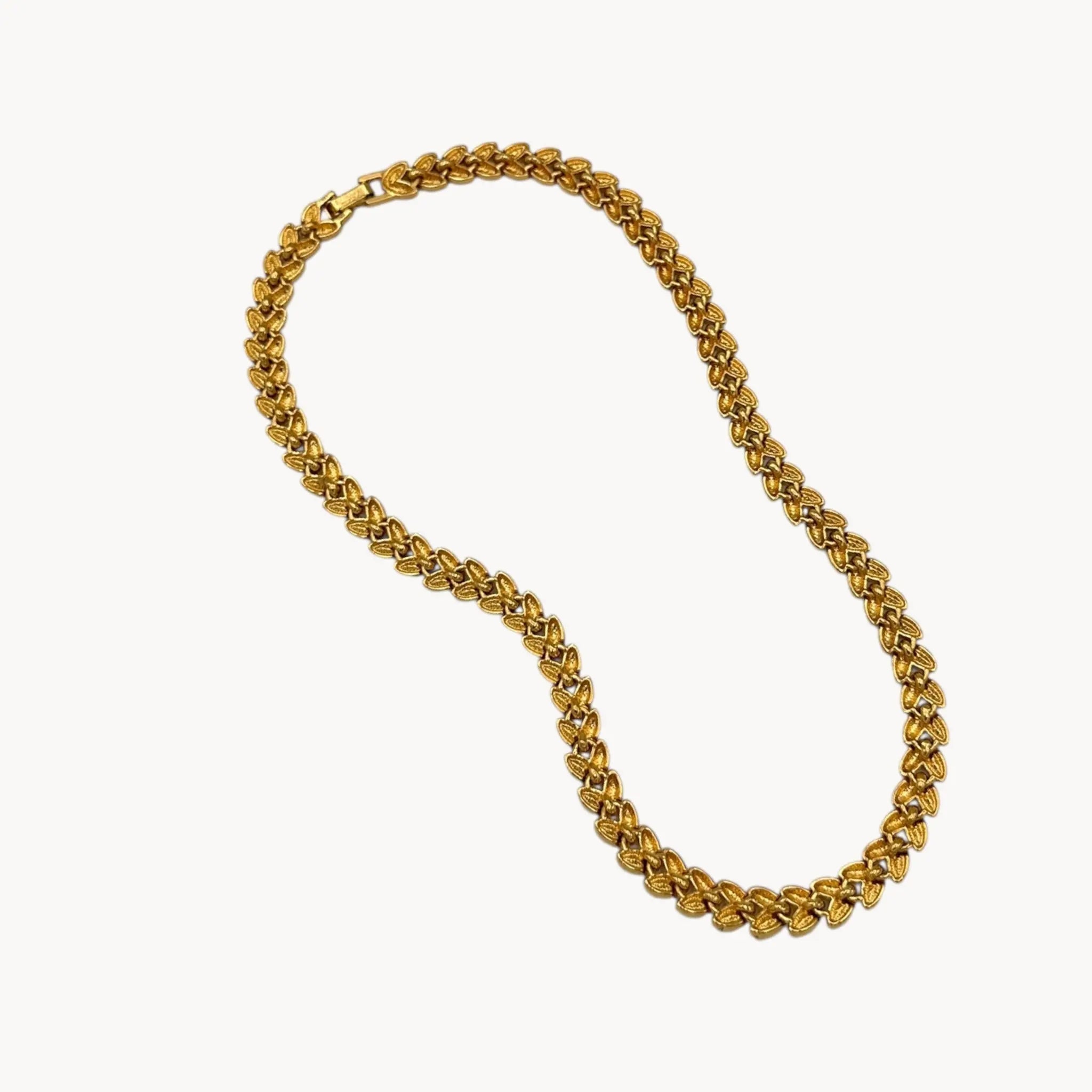 Back view of Avon vintage gold link rhinestone necklace, classic 1980s–1990s bridal and evening jewelry.